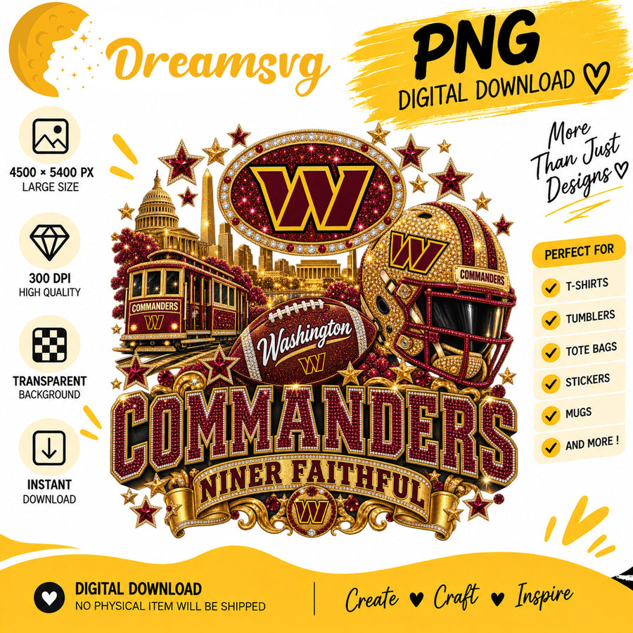 Washington Commanders Niner Faithful Glitter Football PNG