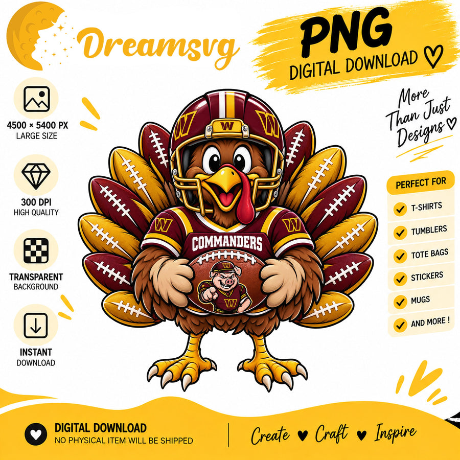Washington Commanders Turkey Thanksgiving Football Fan PNG