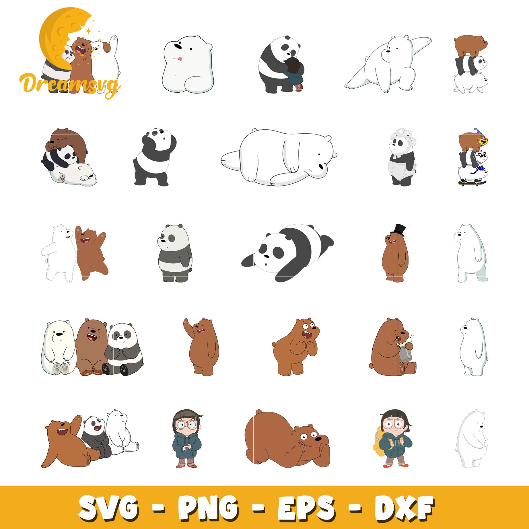 We Bare Bears characters bundle svg, cast of we bare bears svg