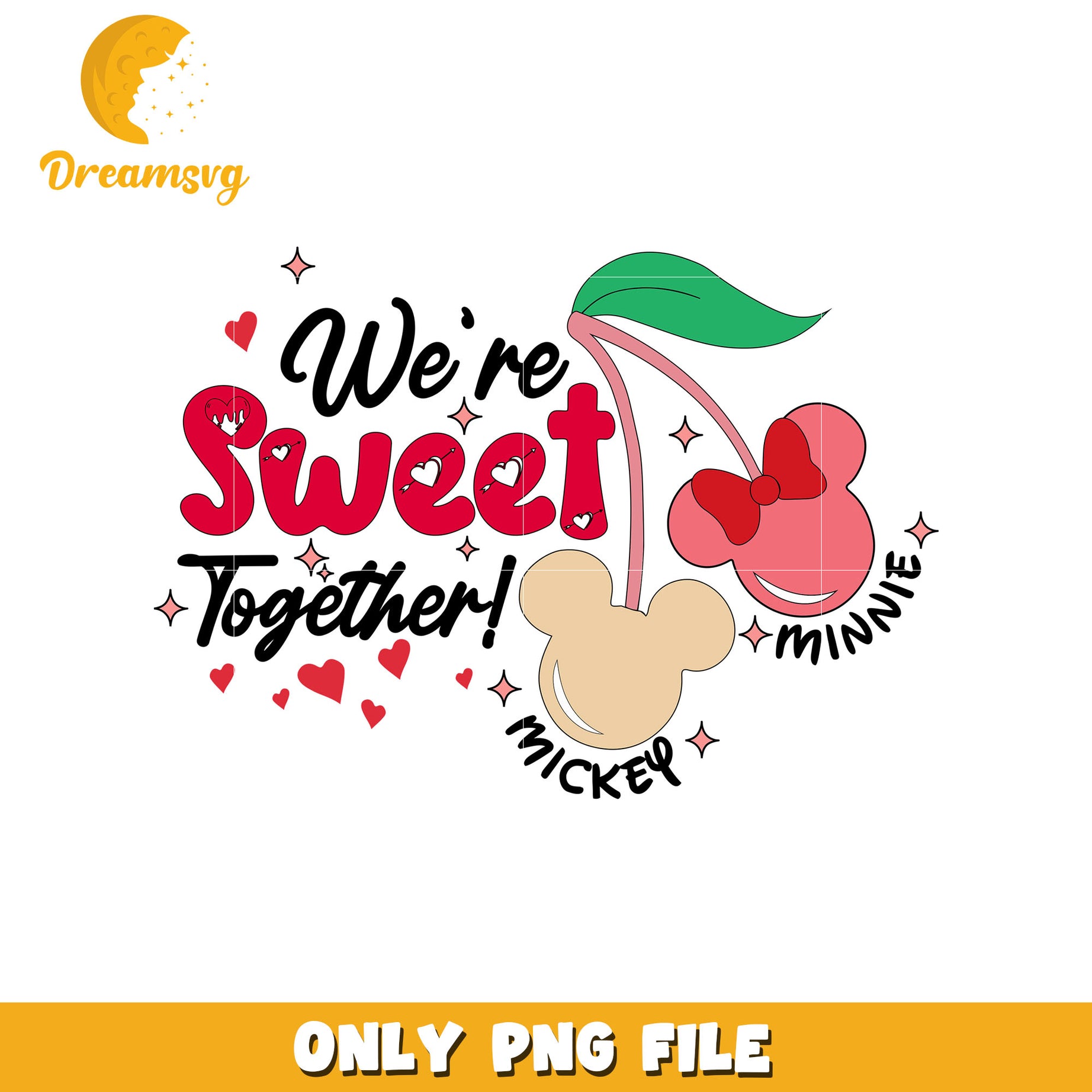 We're sweet together cherry png, mickey and minnie png