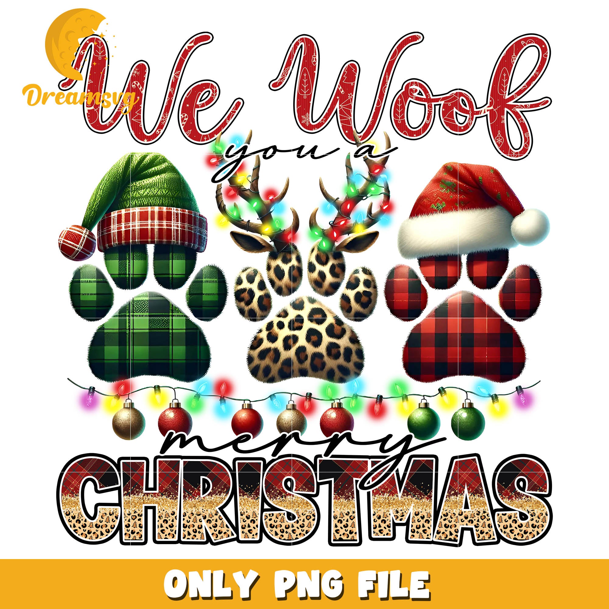 We woof you a merry christmas with footprint png, santa hat png