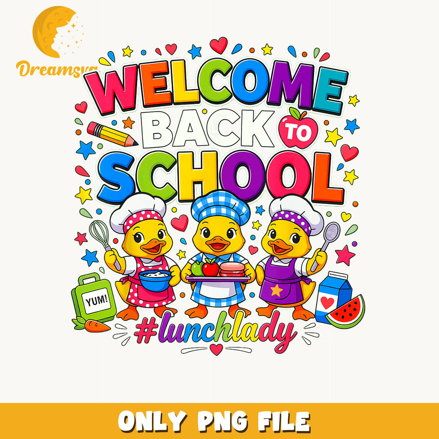 Welcome Back To School PNG, Cute Duck Design, Lunch