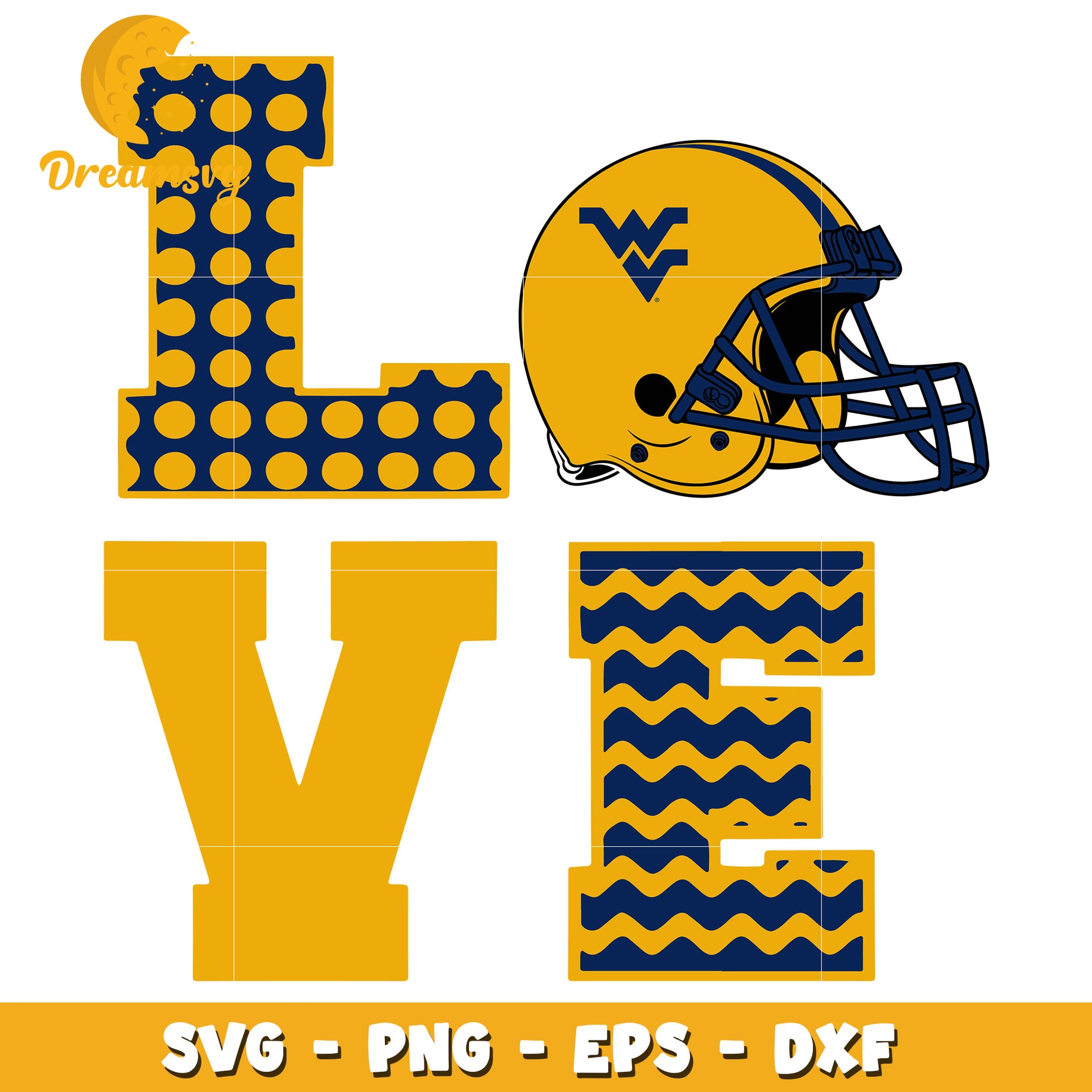 West Virginia Love Football SVG PNG EPS DXF