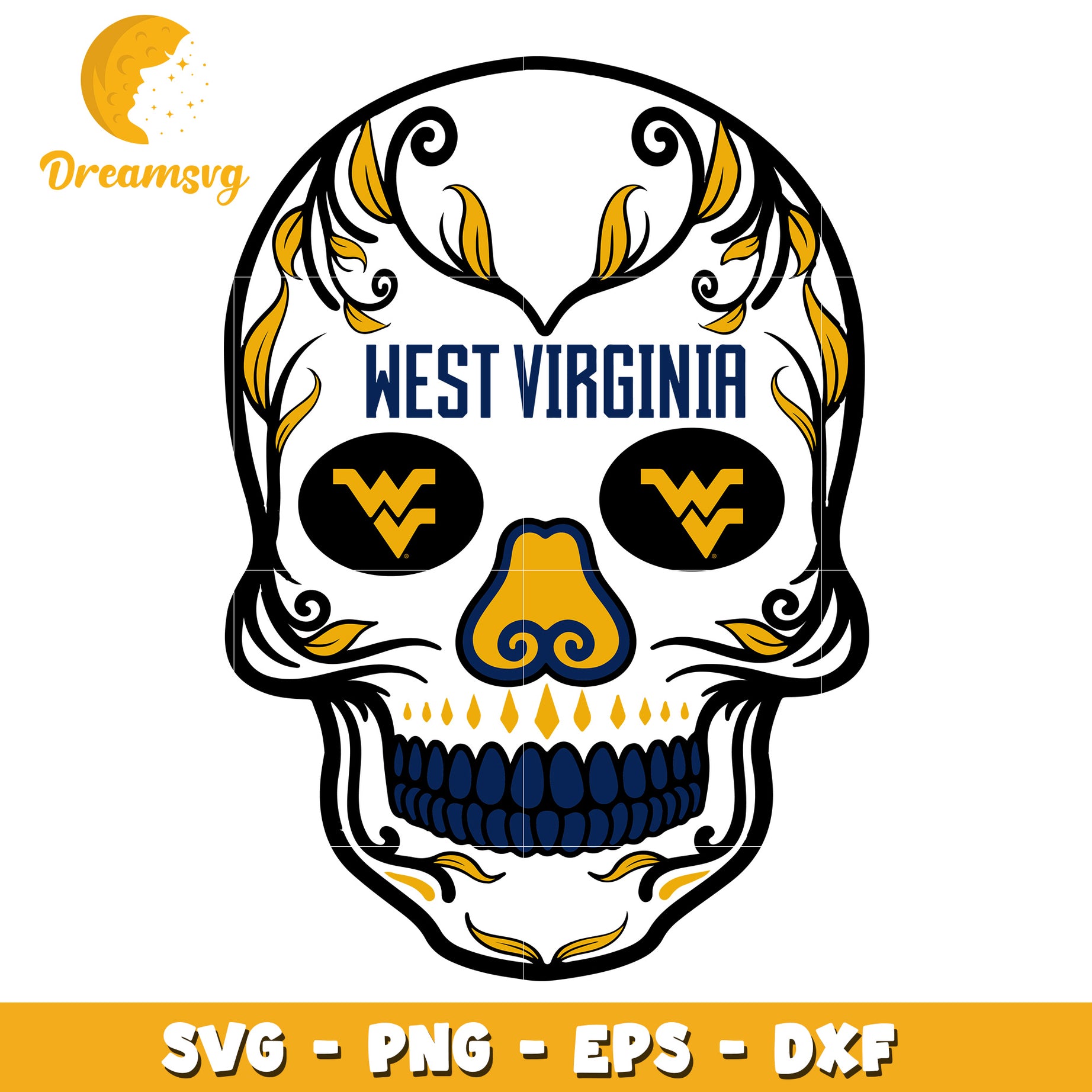 West Virginia Sugar Skull SVG PNG EPS DXF