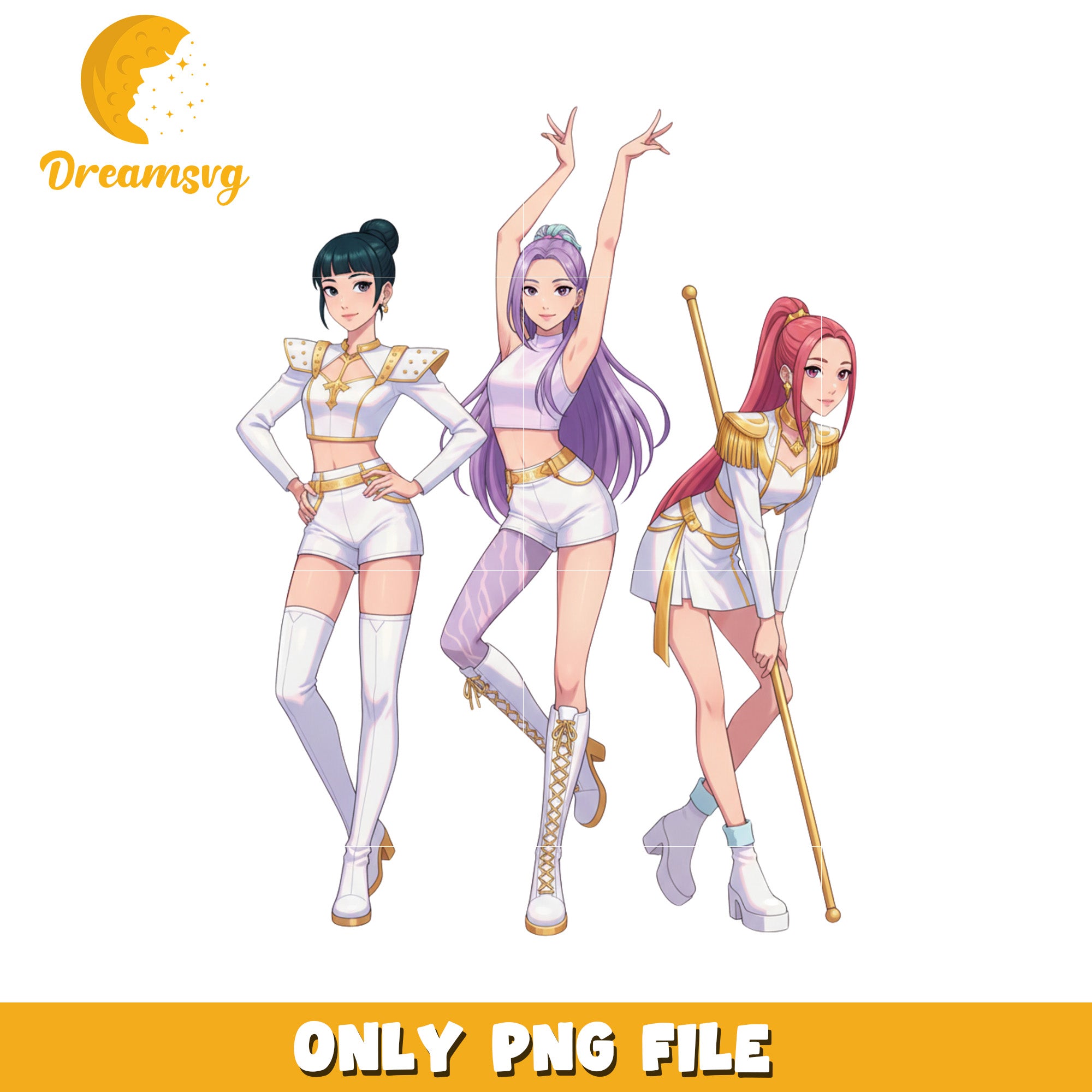 White costume of huntrix girls png, kpop storyline png, famous cartoon png