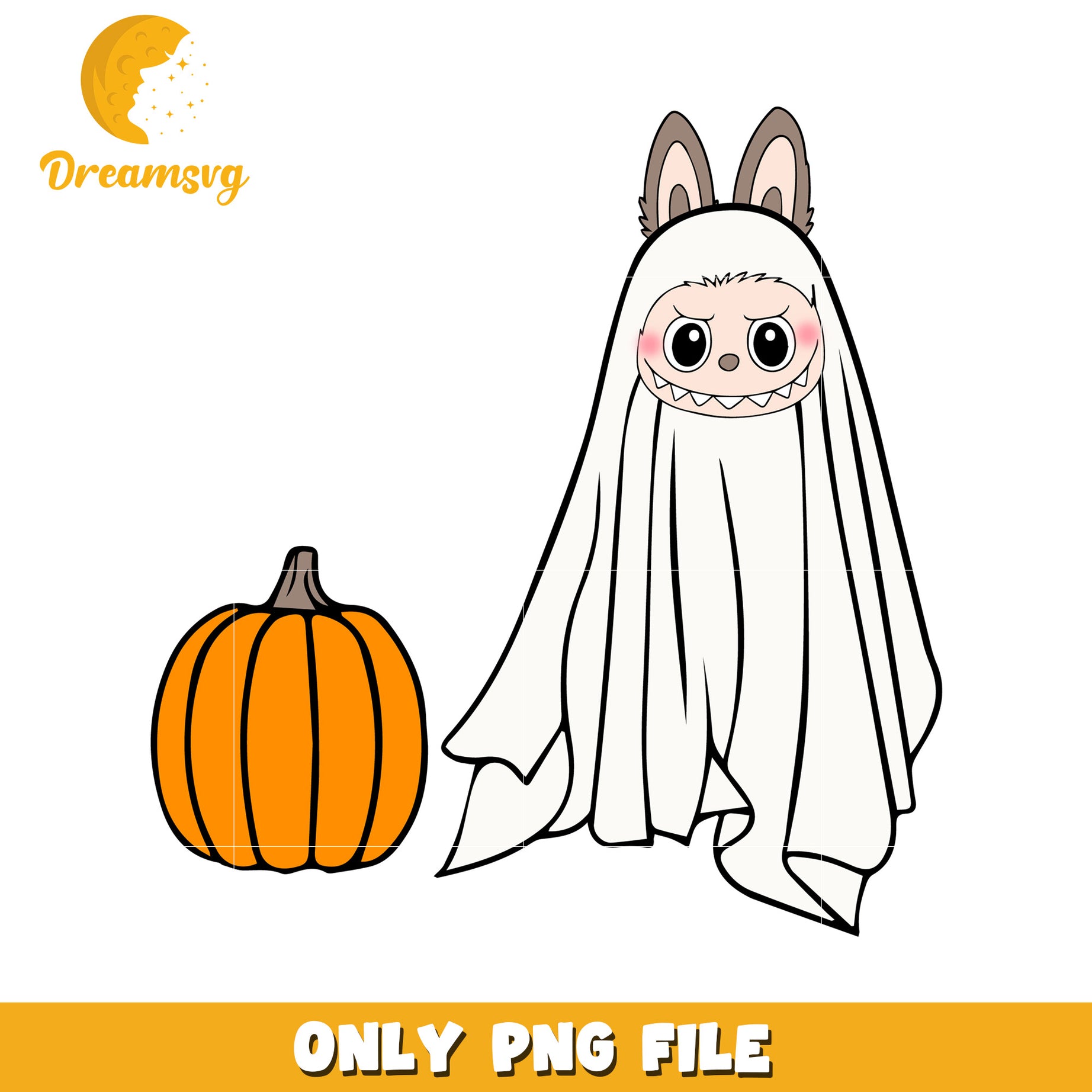 White ghost labubu design png, halloween time png, spooky season png