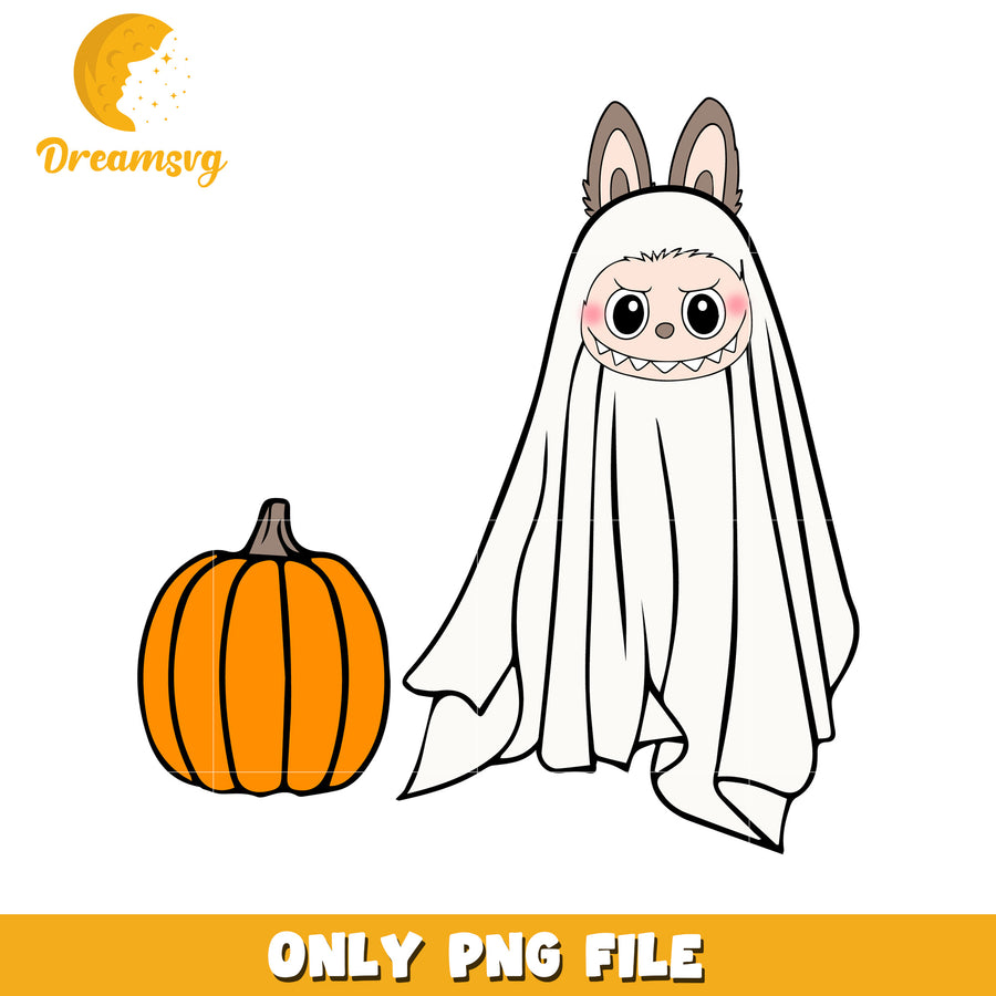 White ghost labubu design png, halloween time png, spooky season png