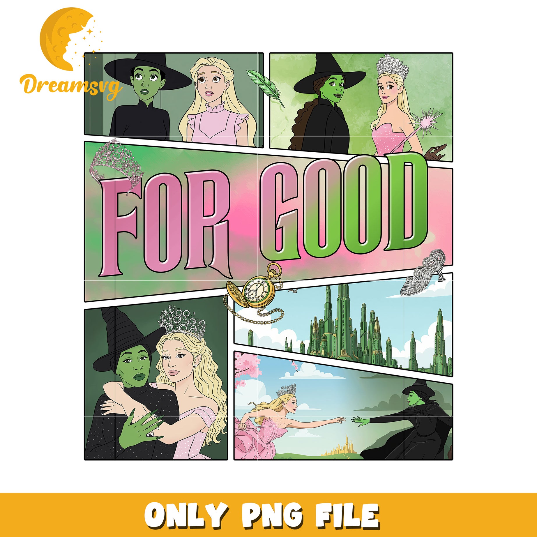 Wicked For Good 2025 Cartoon Style png, wicked vibes png, wictchcore png