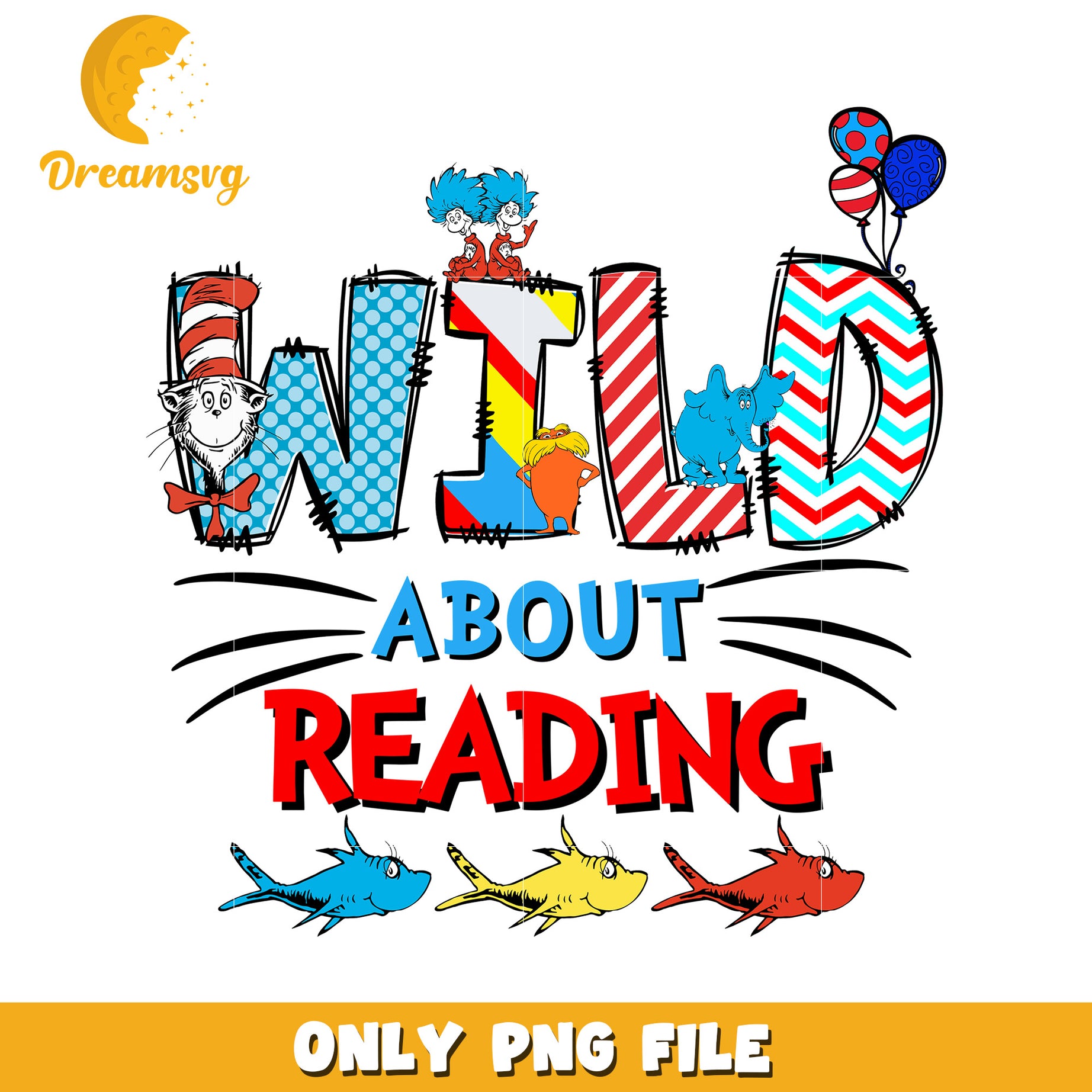 Wild about reading png, font design png, dr seuss cartoon png