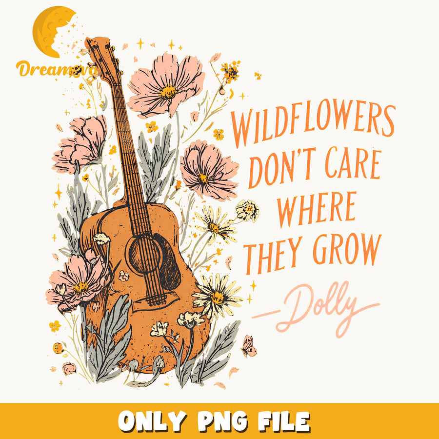 Wildflowers Don't Care Where They Grow, Orange Guitar Pink Flowers