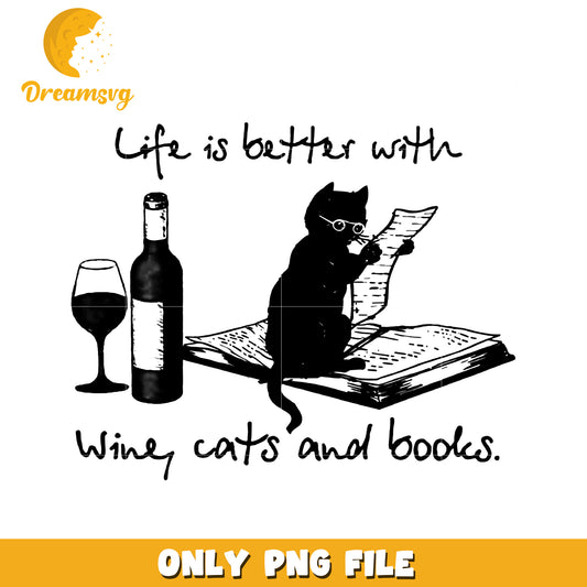 Wine Cats Books PNG Sublimation Design