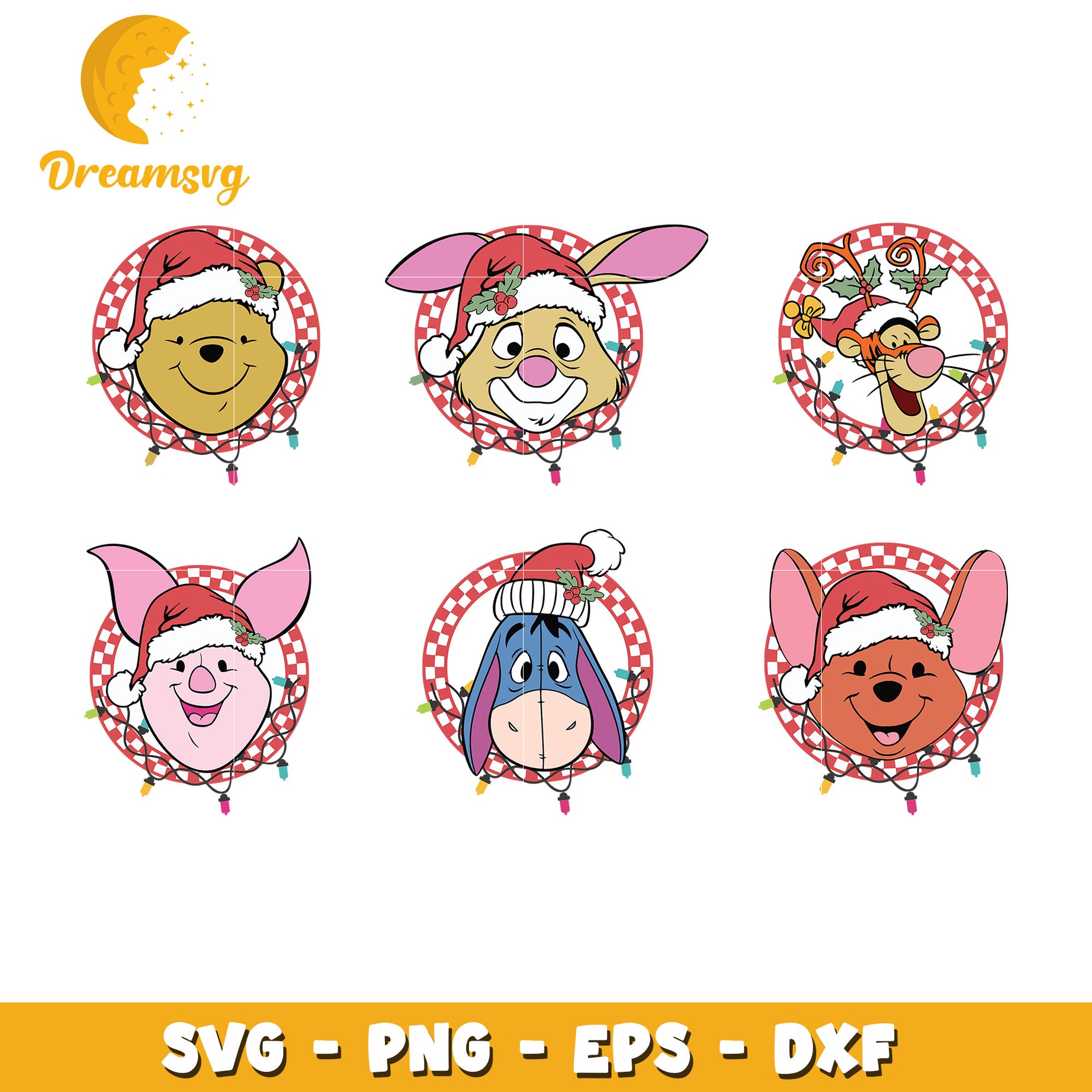 Pooh characters face christmas bundle svg, winnie the pooh christmas​ svg