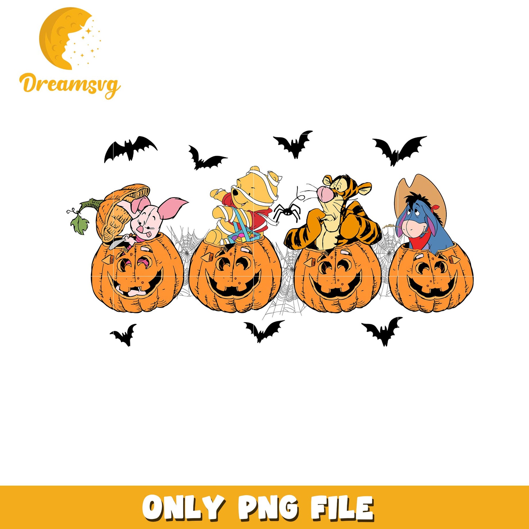 Winne the Pooh halloween pumpkin png, Disney cartoon halloween friends png
