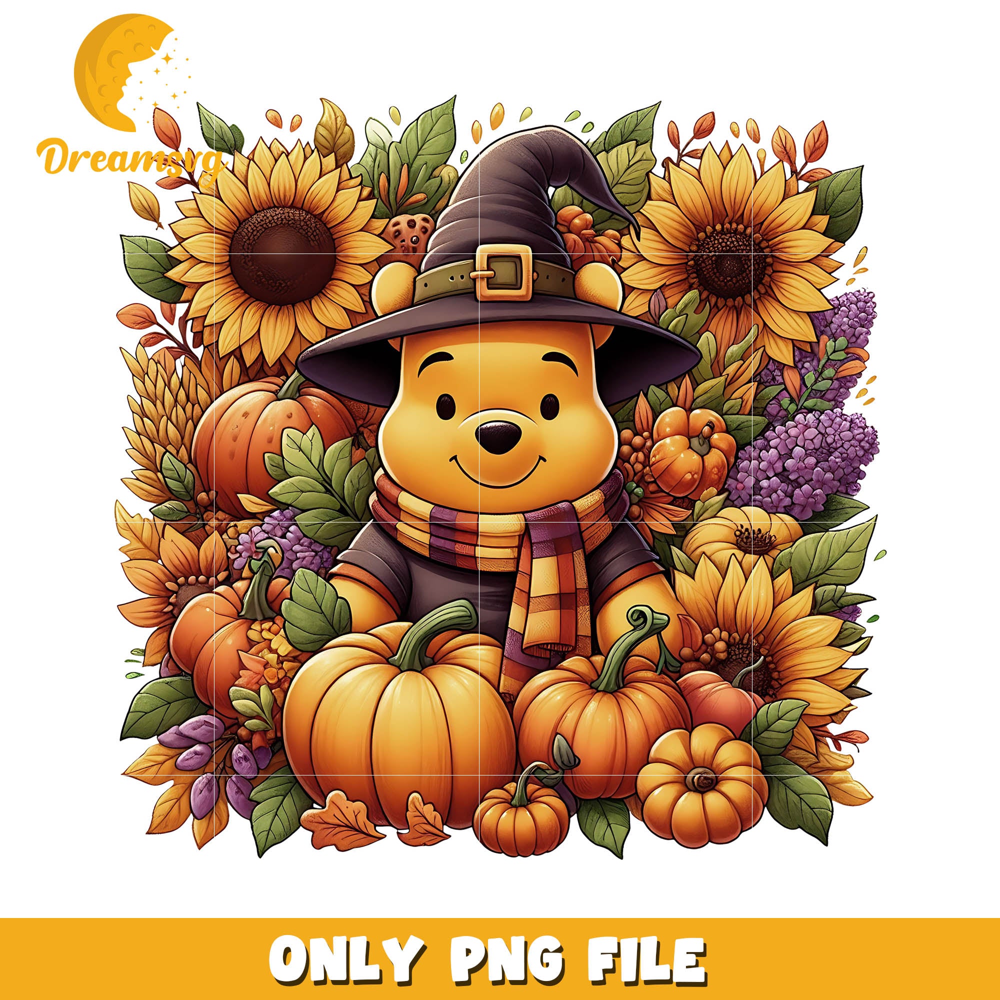 Winnie the Pooh sunflower halloween png, Disney halloween movie png