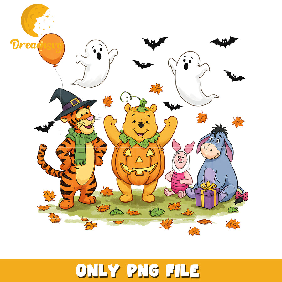 Winnie and friends png, spooky halloween png, trick or treat png