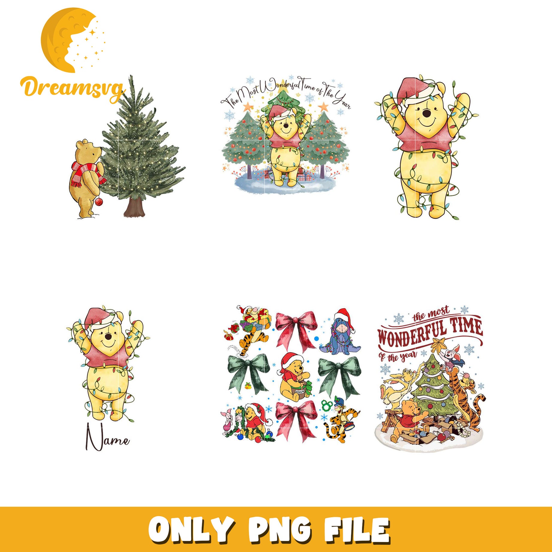 Winnie the Pooh Christmas PNG Bundle