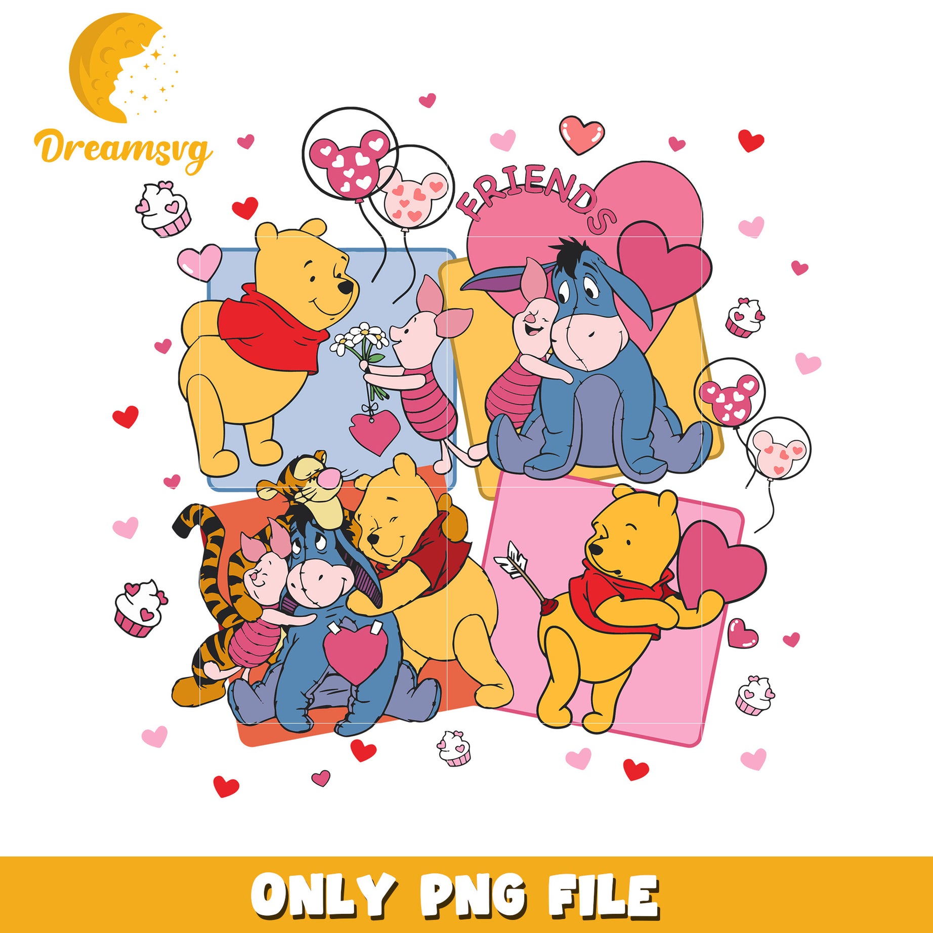 Winnie the Pooh Friends Love PNG Digital Download Art