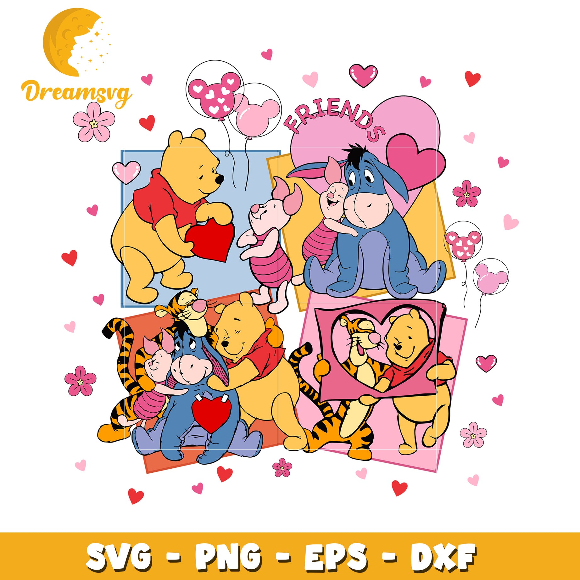 Winnie the Pooh Friends Valentine SVG PNG EPS DXF