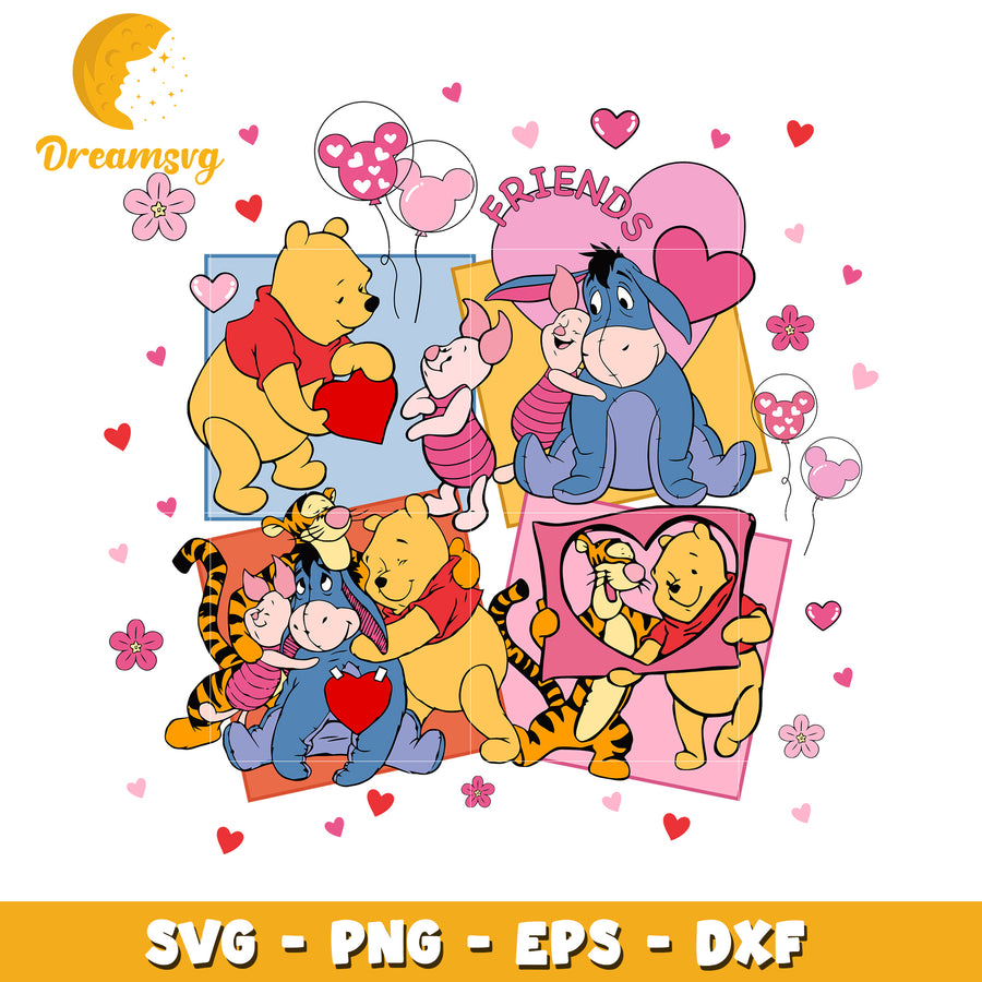 Winnie the Pooh Friends Valentine SVG PNG EPS DXF