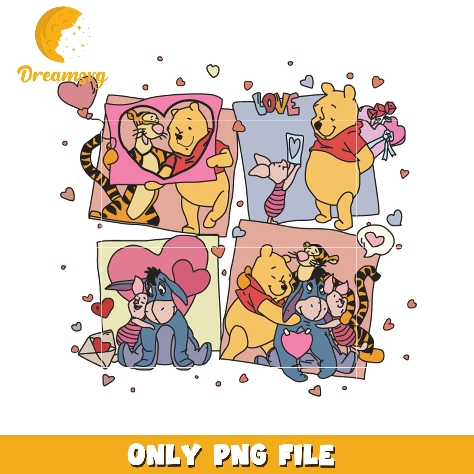 Winnie the Pooh Love Valentine PNG Digital Download Art