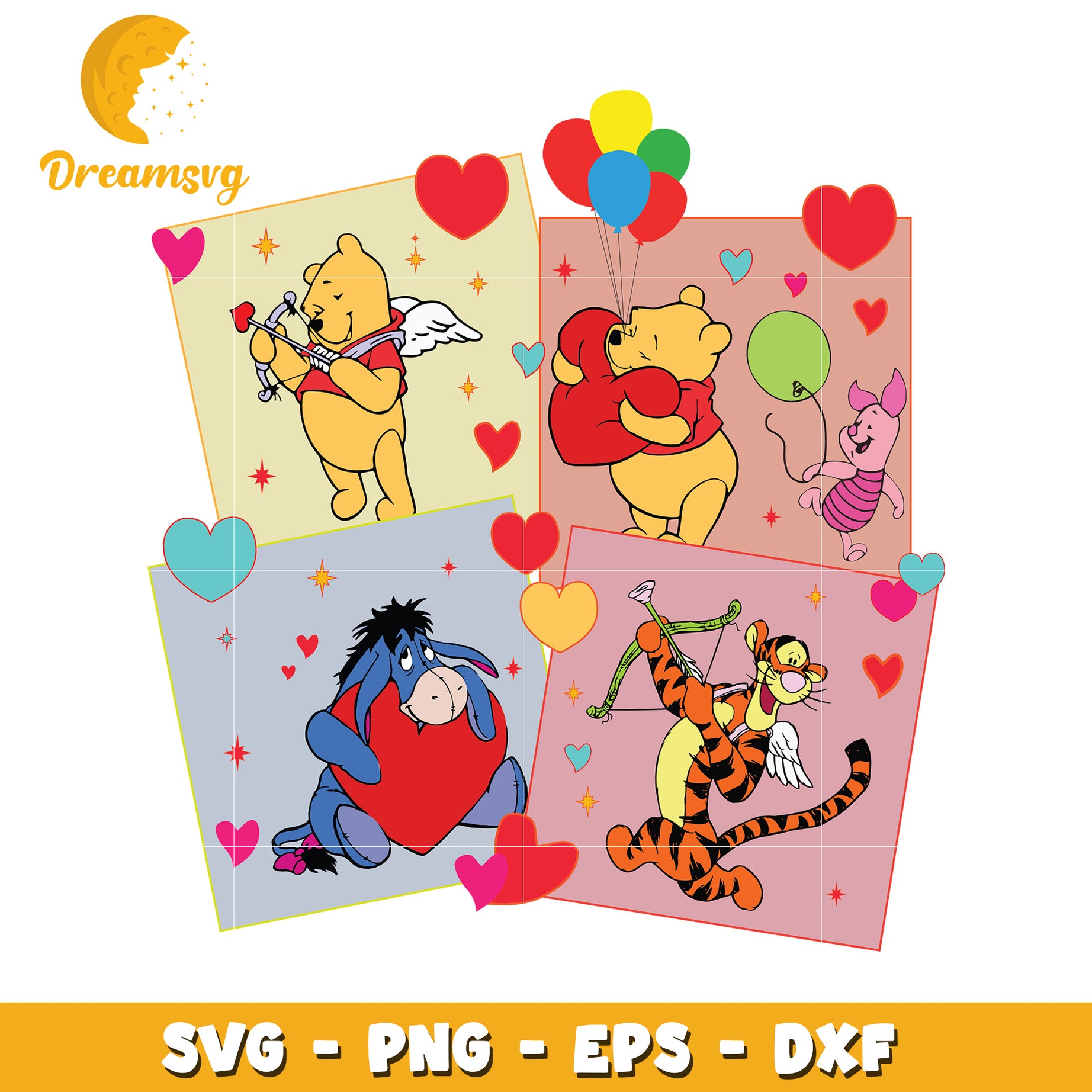 Winnie the Pooh Valentines SVG PNG EPS DXF