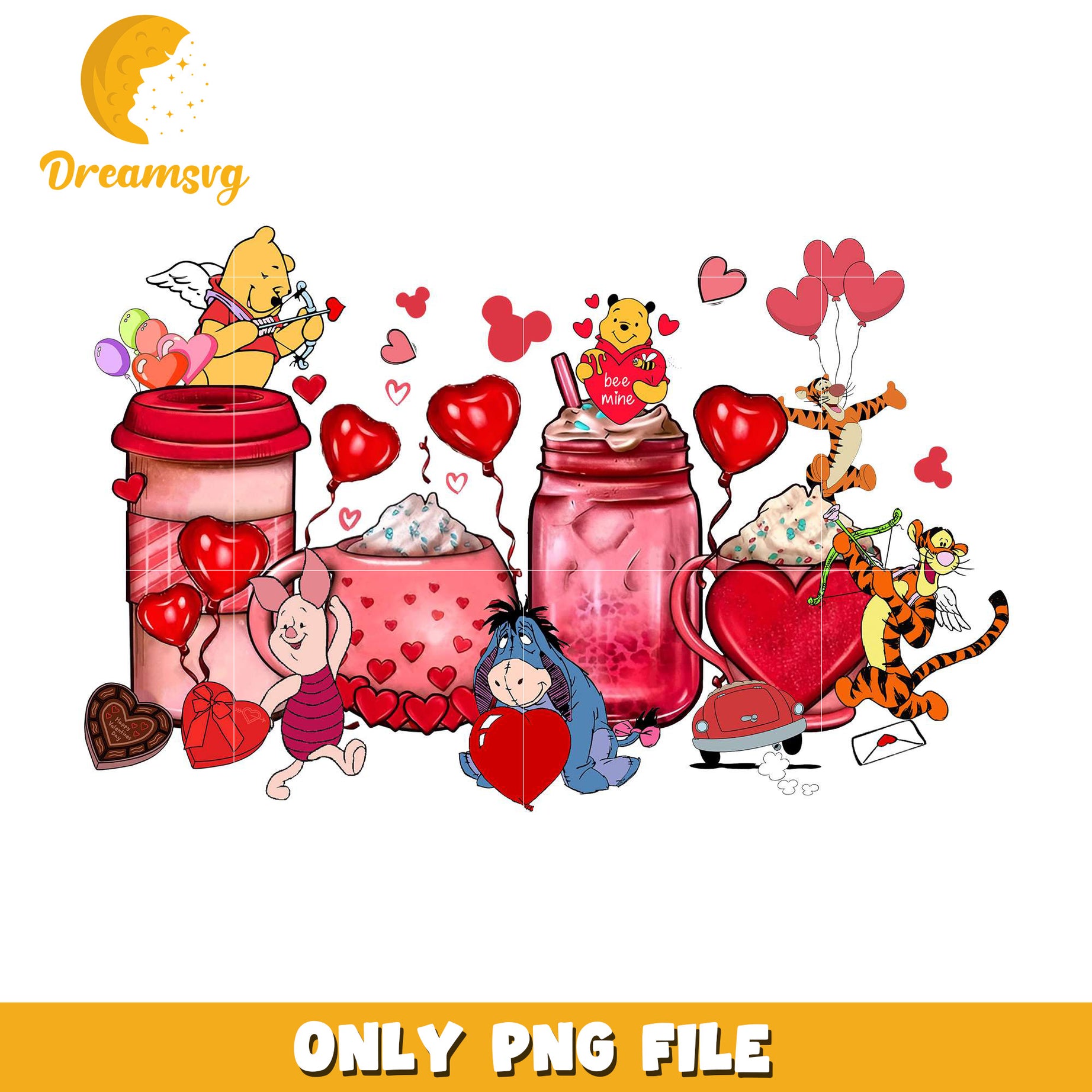 Winnie the Pooh characters coffee png, pooh and friends png