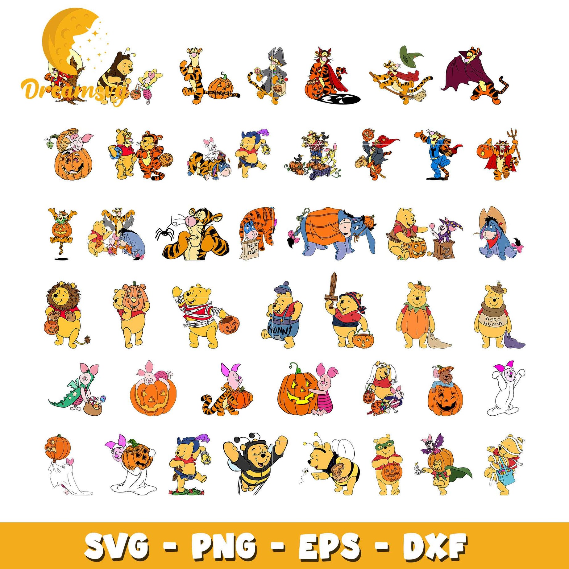 Winnie the Pooh halloween bundle svg, pooh and friends svg