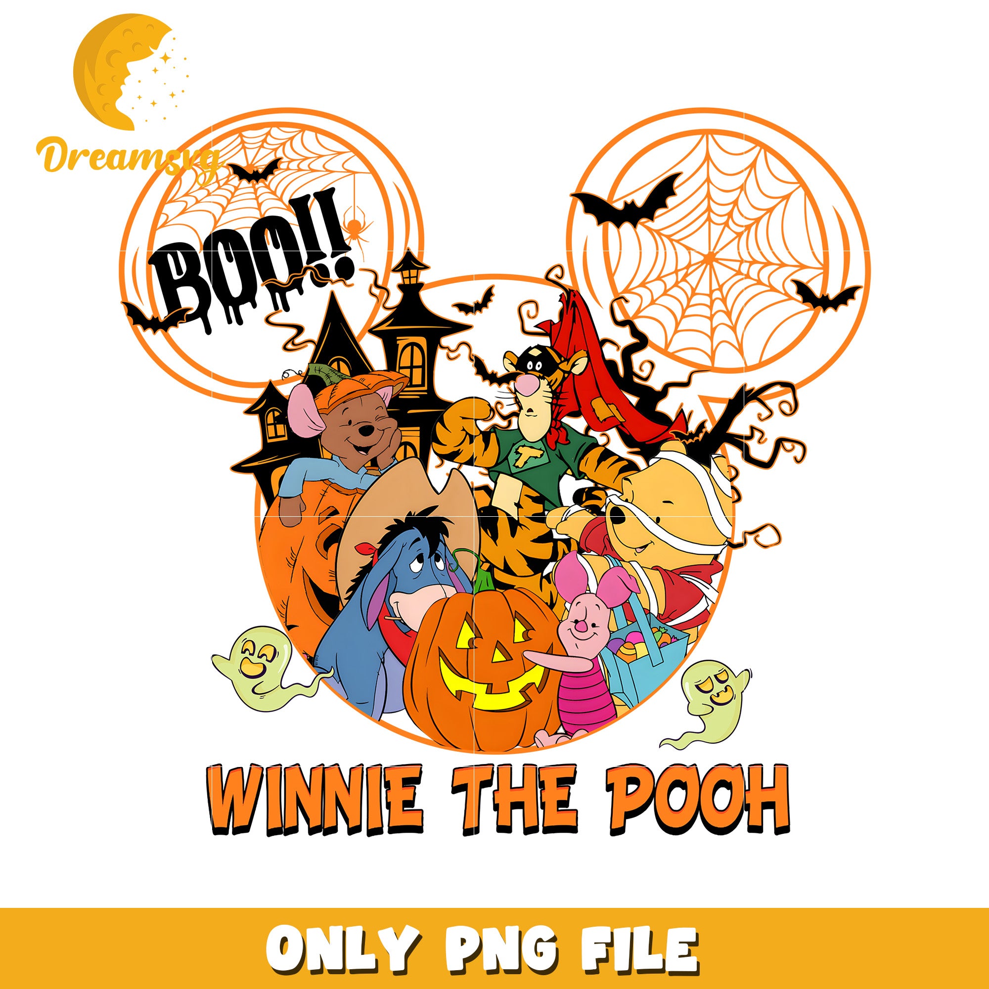 Winnie the pooh boo design png, trick or treat  png, halloween pumpkin png
