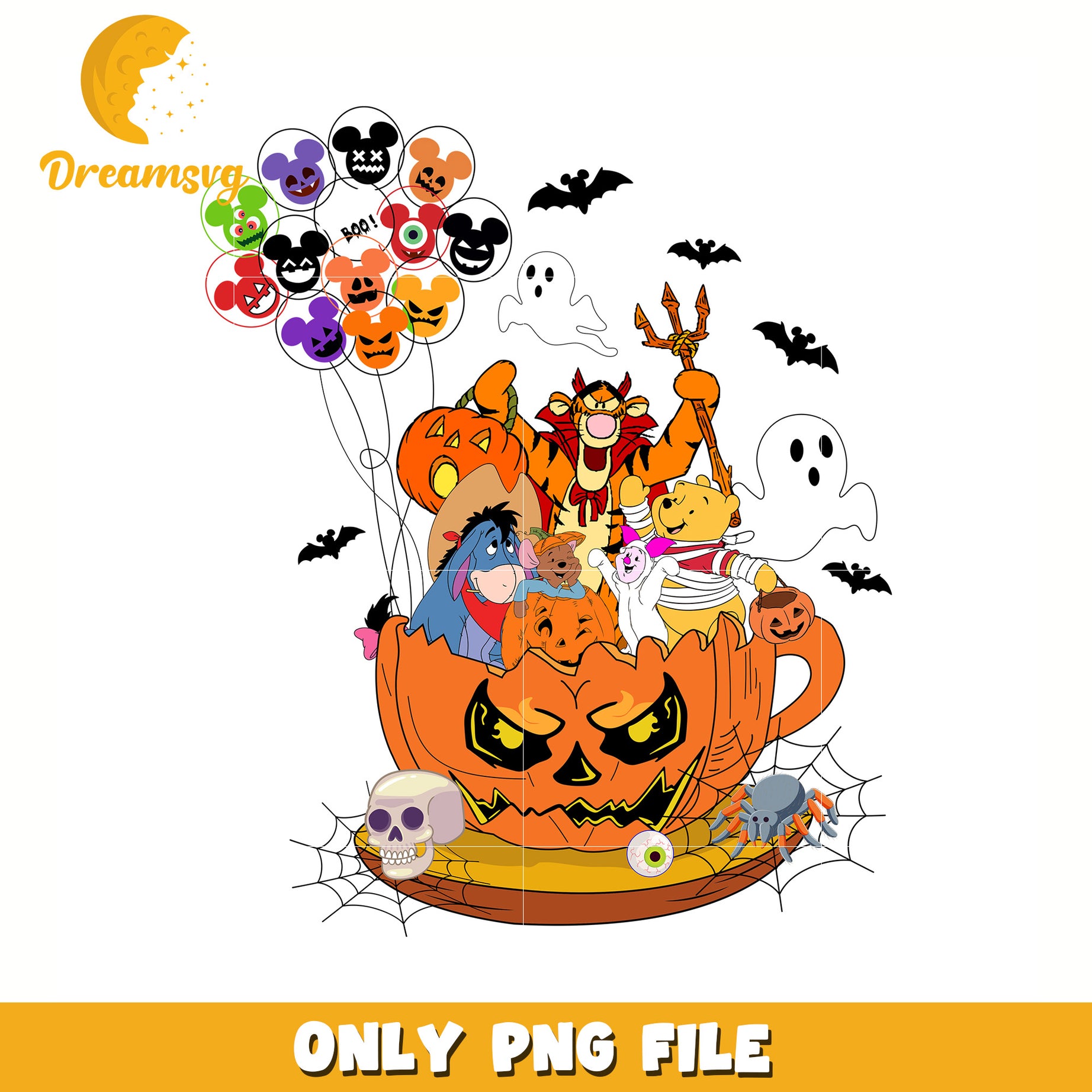Winnie the pooh characters png, halloween png, trick or treat png