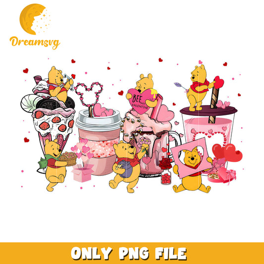 Winnie the pooh coffee cup design png, disney valentine png
