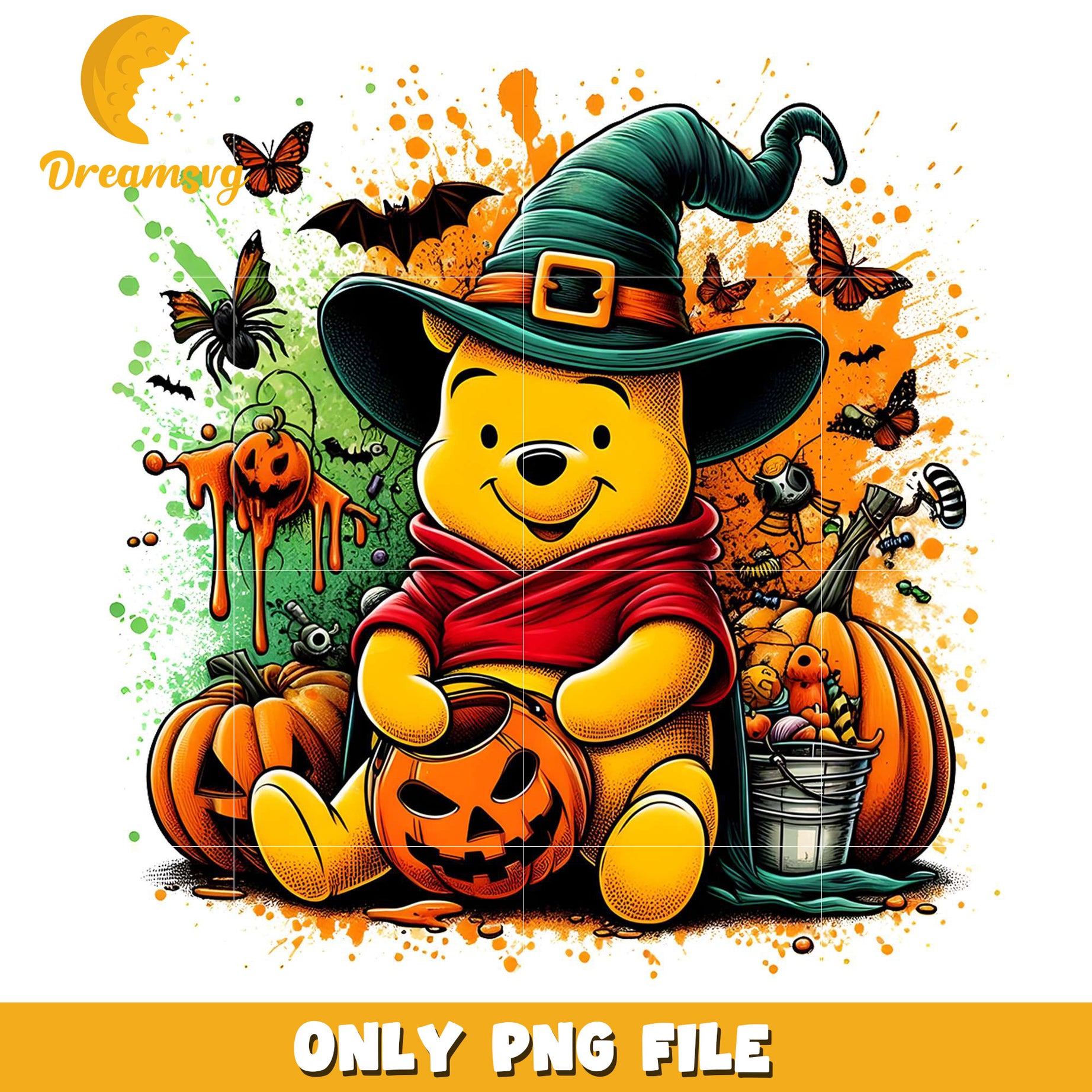 Winnie the pooh halloween png, trick oe treat png, halloween era png