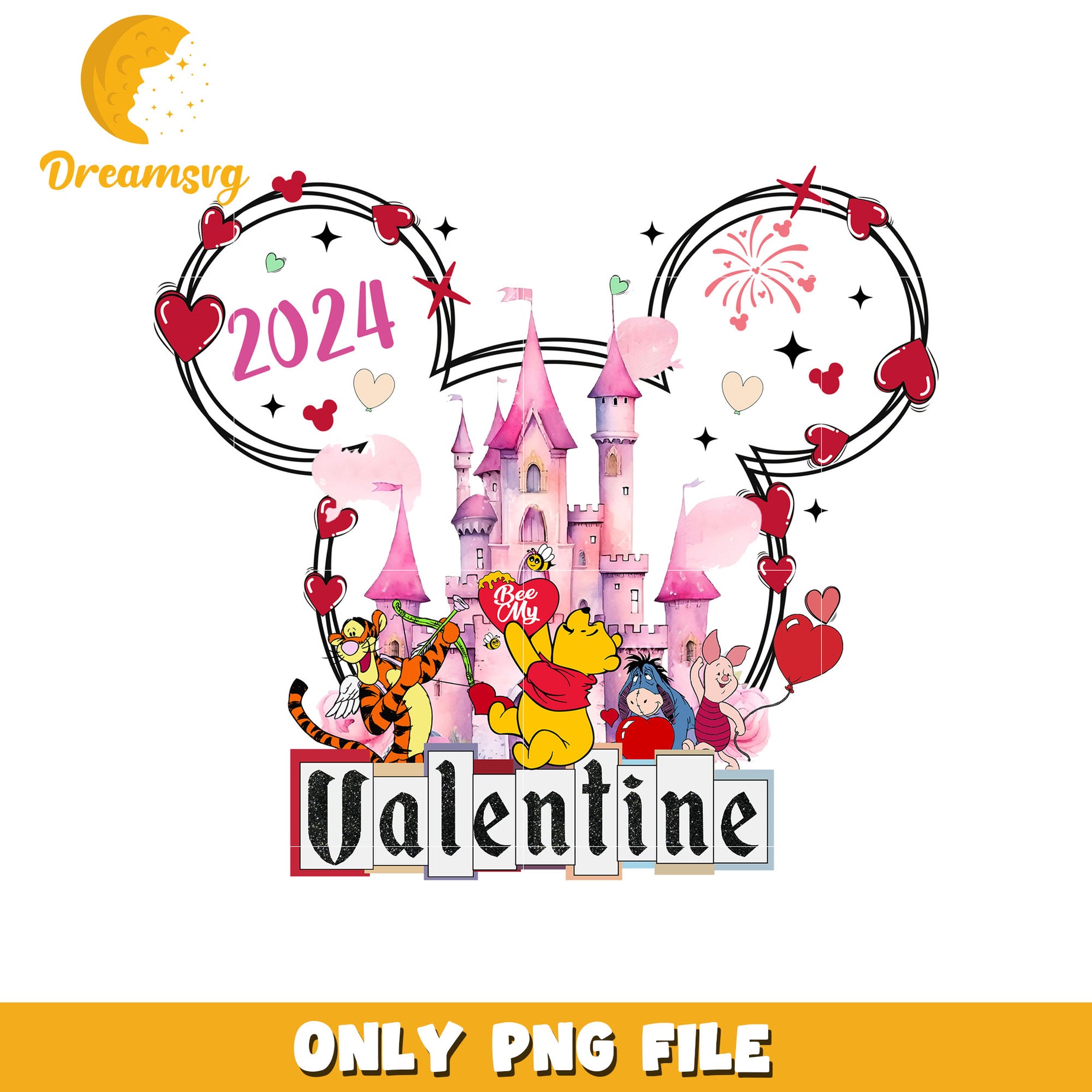 Winnie the pooh valentine 2024 png, mickey head png, valentine png