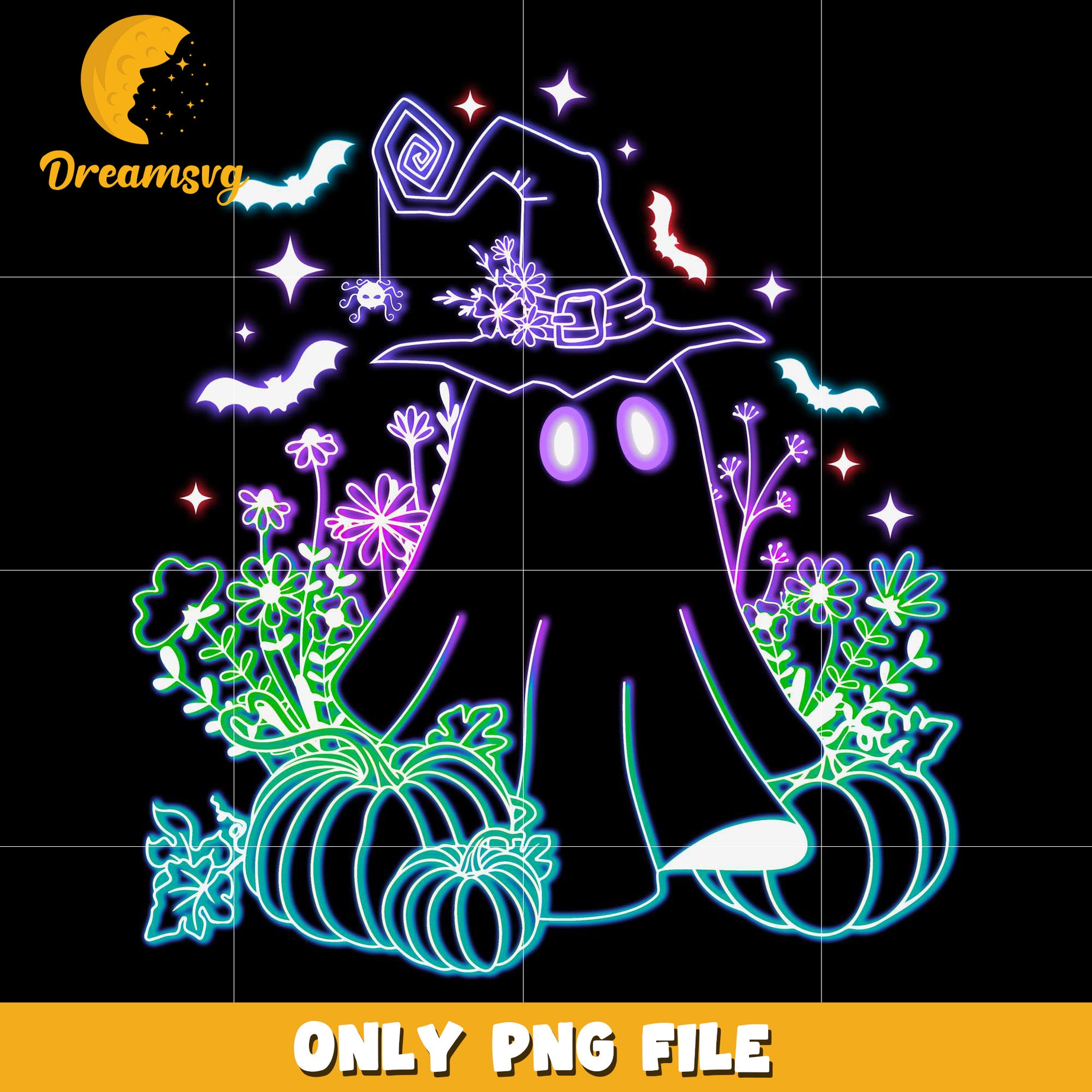 Witchy ghoul neon png, spooky autumn​ png, trick or treat png