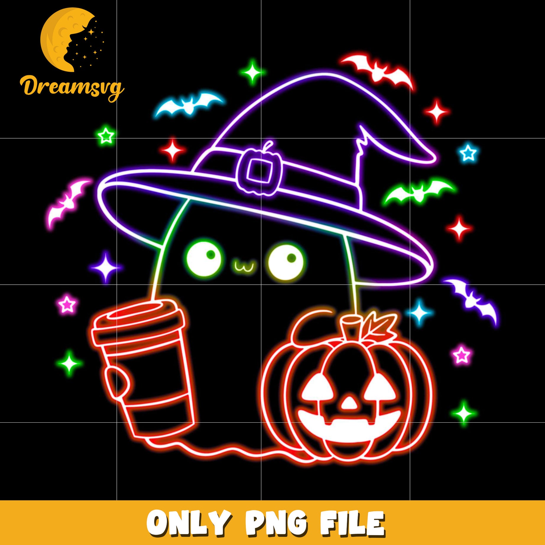 Witchy ghoul neon png, spooky season​ png, halloween pumpkin png
