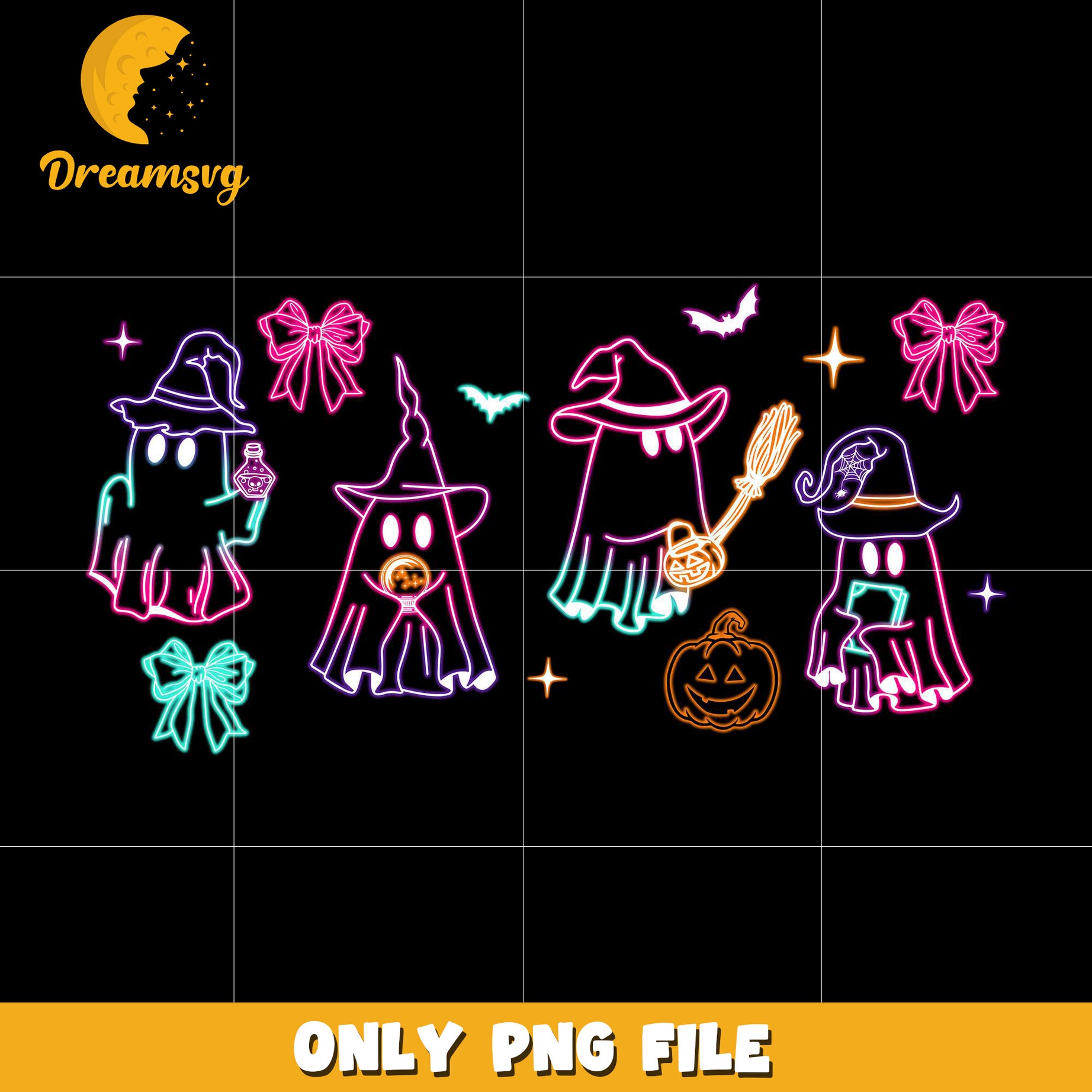 Witchy halloween ghouls neon png, spooky autumn​ png, trick or treat png