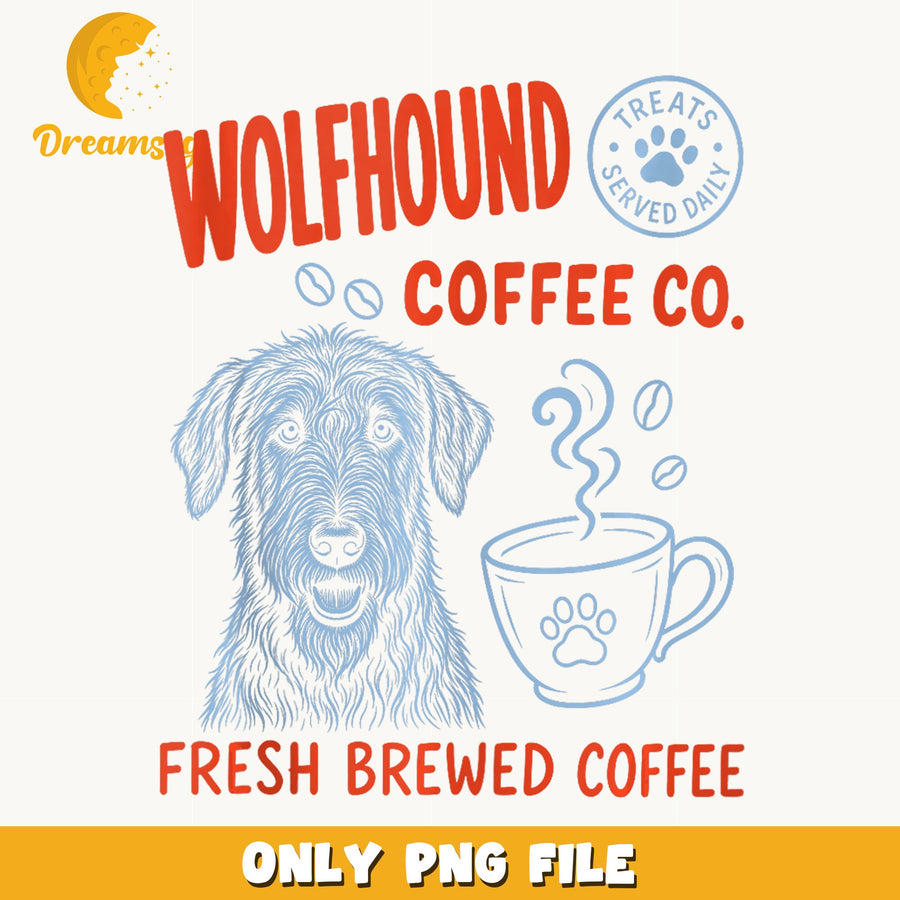 Wolfhound Coffee Co Fresh Brewed PNG, Dog Lover Coffee Design, PNG