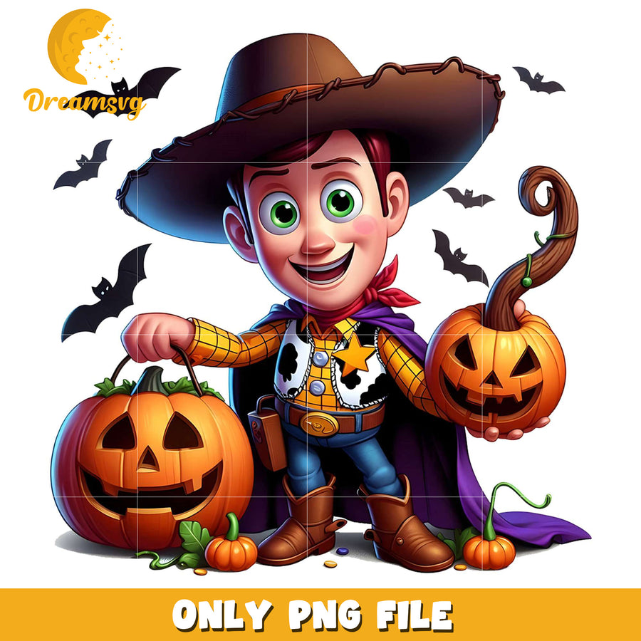 Woody halloween png, trick oe treat png, halloween era png