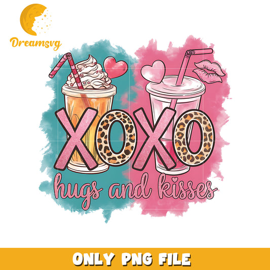 Xoxo hug and kisses coffee cup design png, hug and kisses png