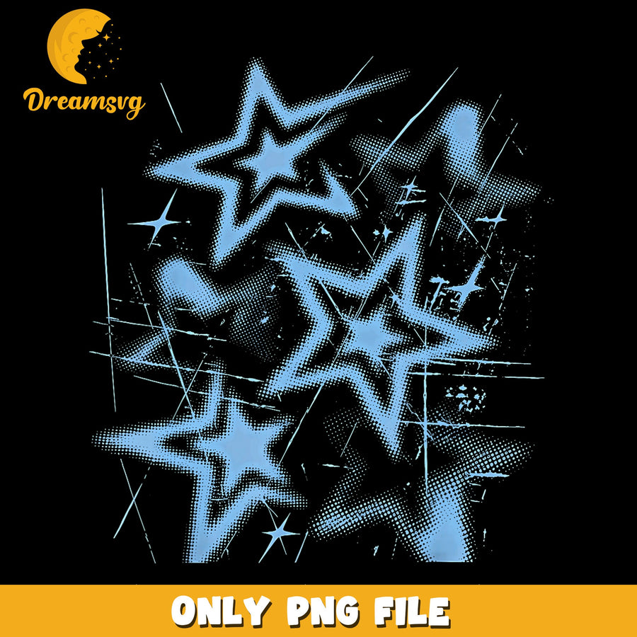 Y2K Blue Star Halftone Grunge PNG, Retro Star Collage, Streetwear PNG