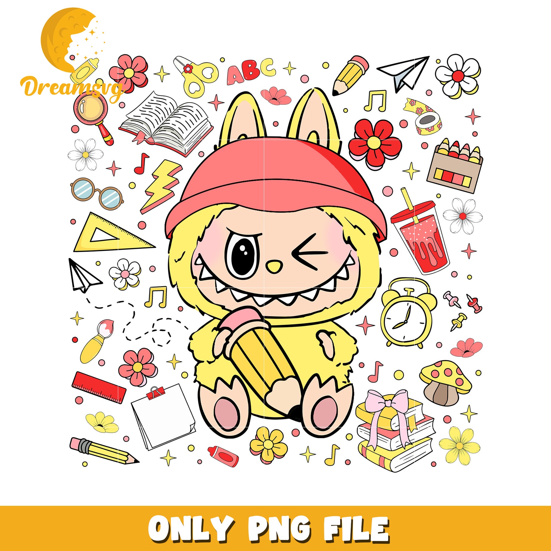 Yellow labubu cute design png, have a seat labubu​ png, labubu doll png