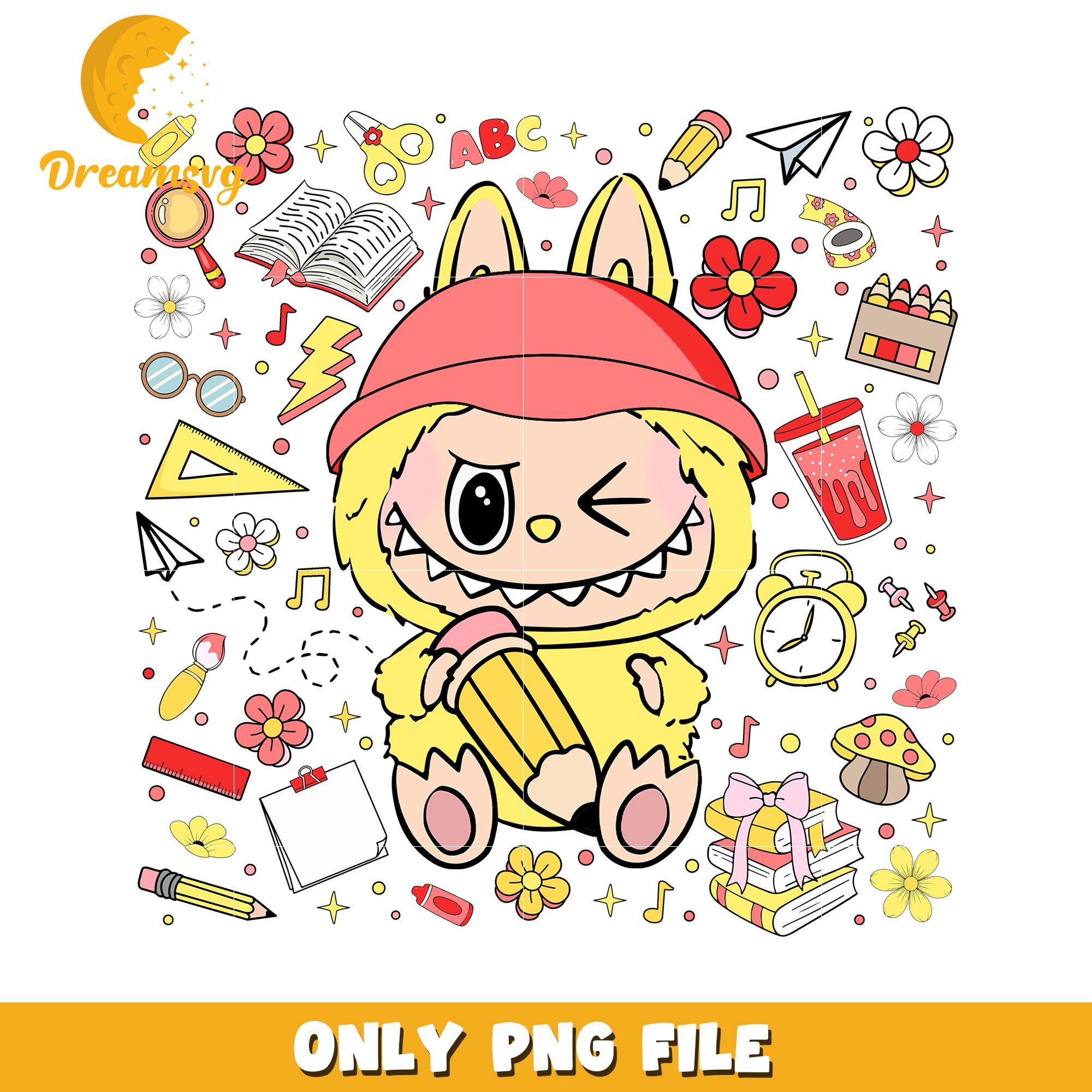 Yellow labubu cute design png, have a seat labubu​ png, labubu doll png