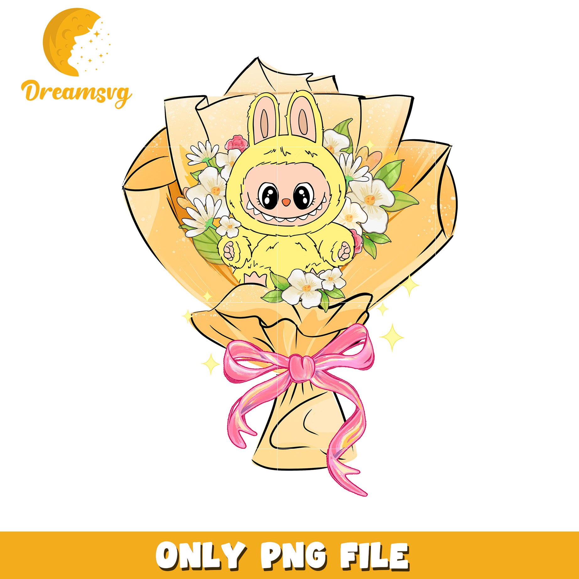 Yellow labubu flowers png, labubu clothes​ png, labubu macaron png