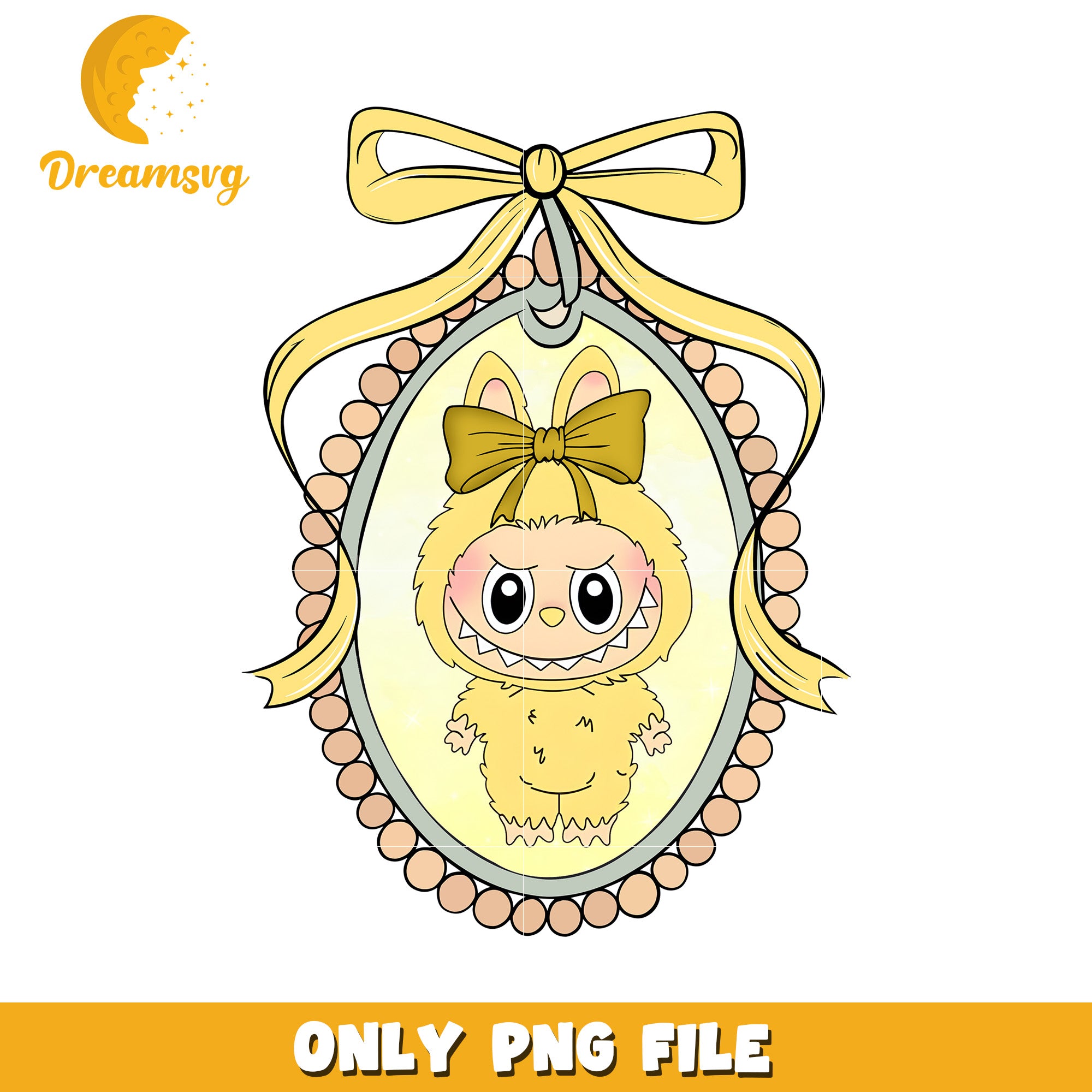 Yellow labubu picture frame png, labubu clothes​ png, labubu macaron png