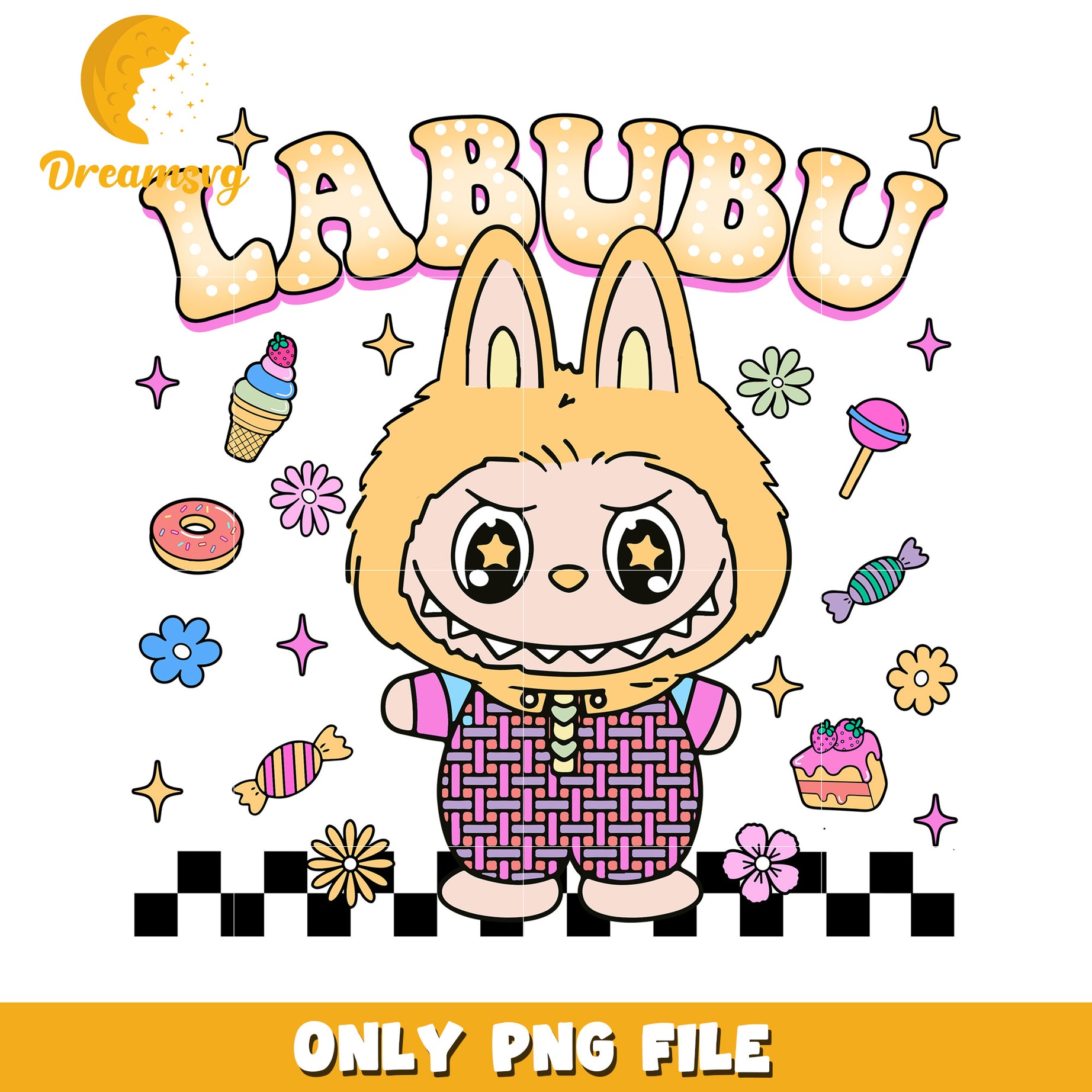 Yellow labubu png, cute labubu​ png, labubu cartoon​ png