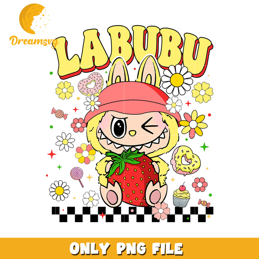 Yellow labubu strawberry png, labubu clothes​ png, labubu macaron png