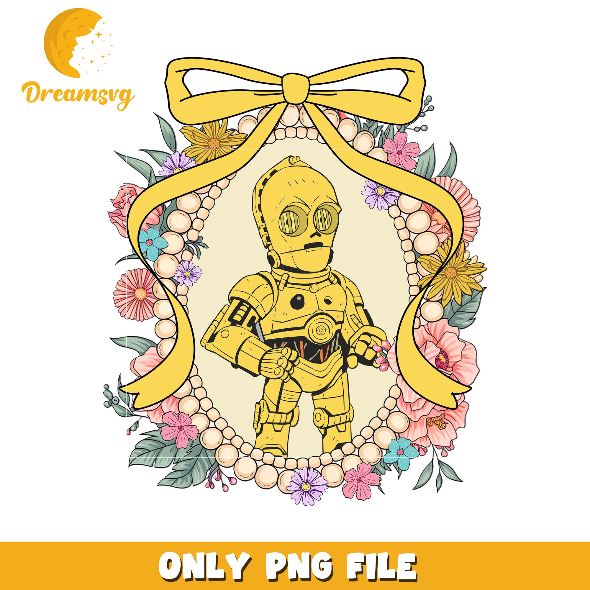 Yellow robot picture frame with bowtie png, star wars png, star wars characterspng