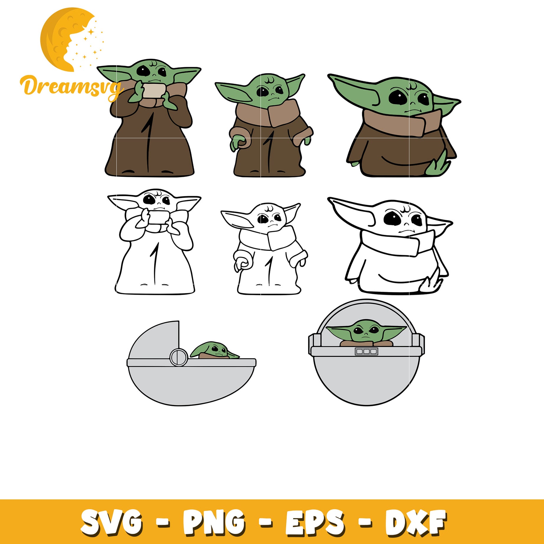 Baby Yoda character cute bundle svg, Star Wars movies svg