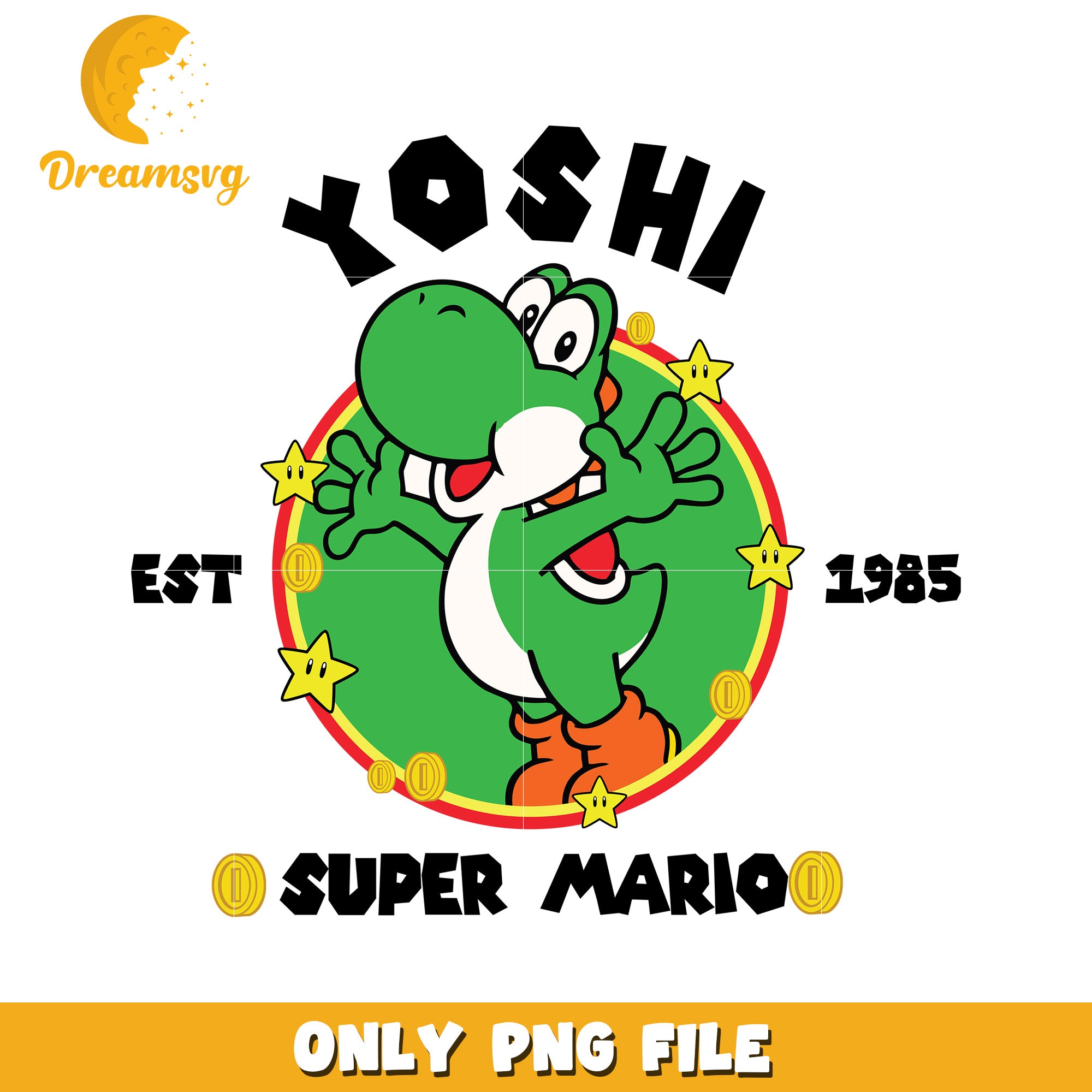Yoshi super mario est 1985 png, super mario characters png, vintage mario  png