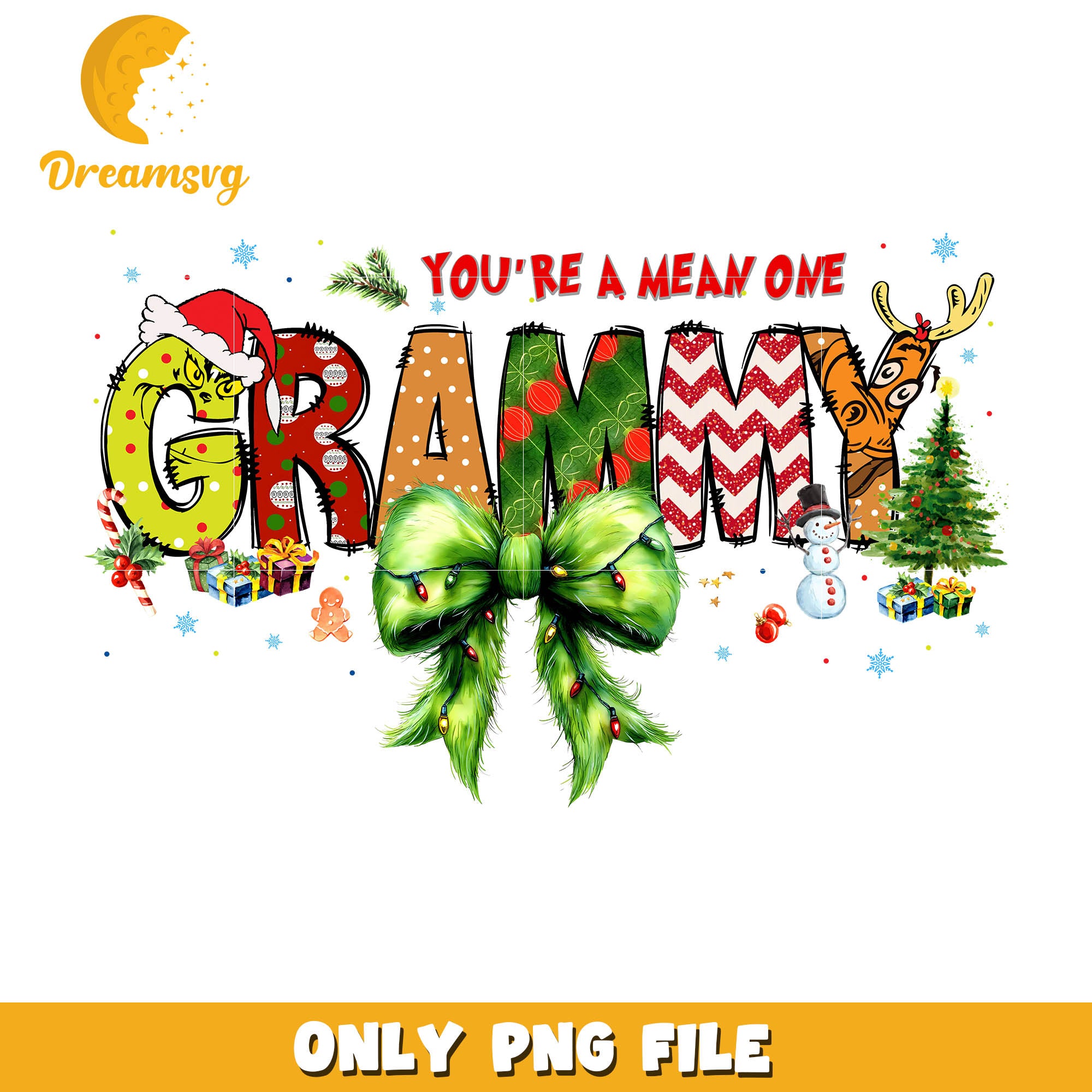 You're the mean one grammy png, christmas font text png
