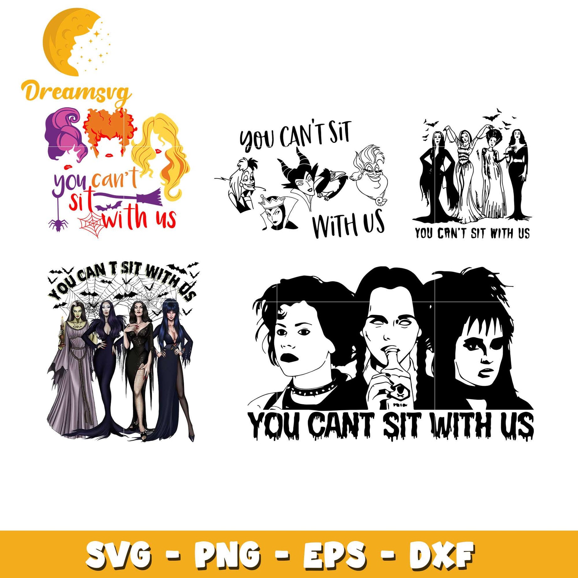 You can't sit with us halloween bundle svg, disney villains svg